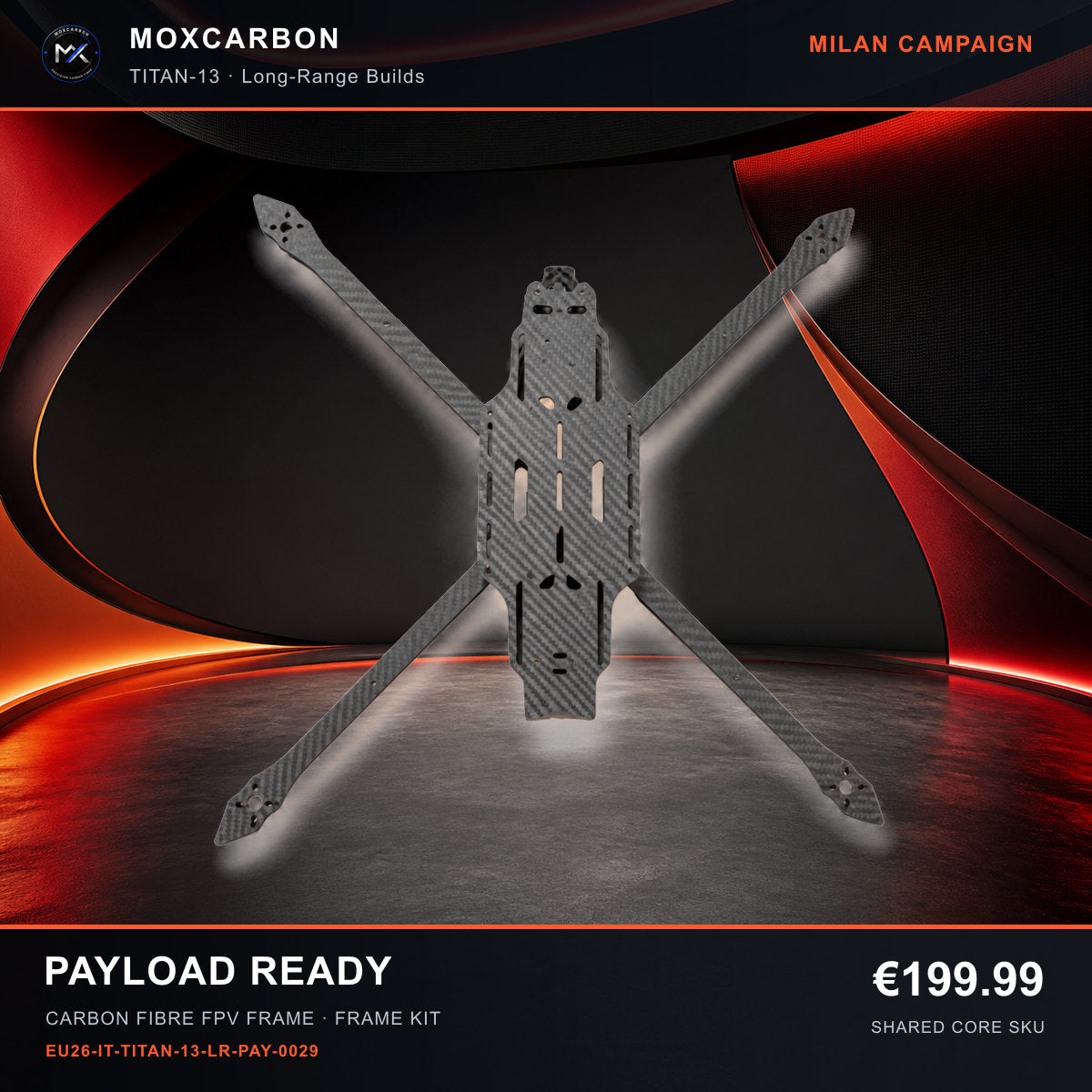 MOX MARK4 Titan GOW 13-Inch Carbon Fibre FPV Frame — Milan Payload Ready 0029 product image