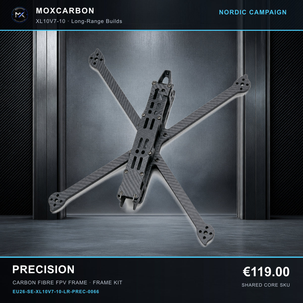 MOX XL10V7 10-Inch Carbon Fibre FPV Frame — Nordic Precision 0066 product image