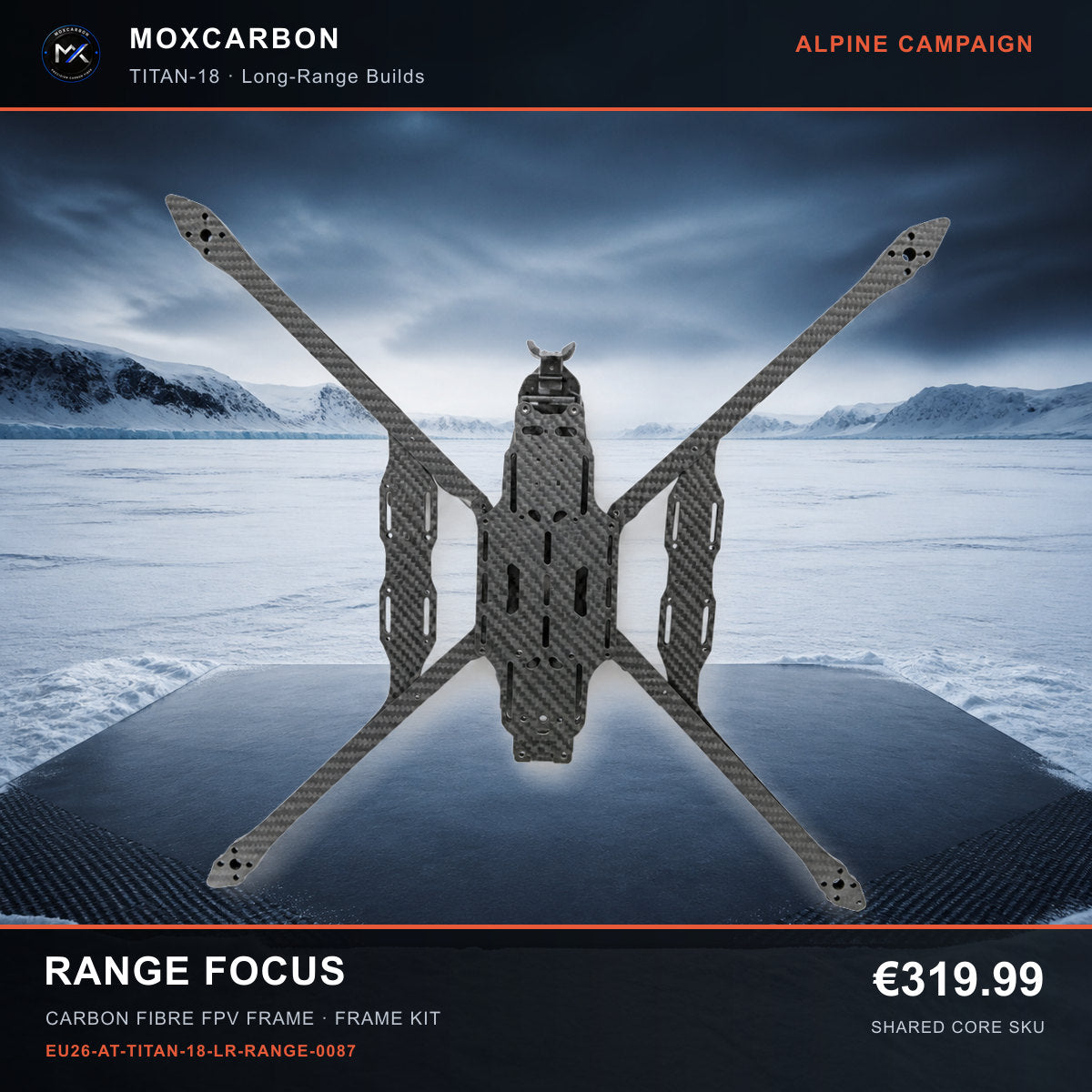 MOX MARK4 Titan GOW 18-Inch Carbon Fibre FPV Frame — Alpine Range Focus 0087 product image