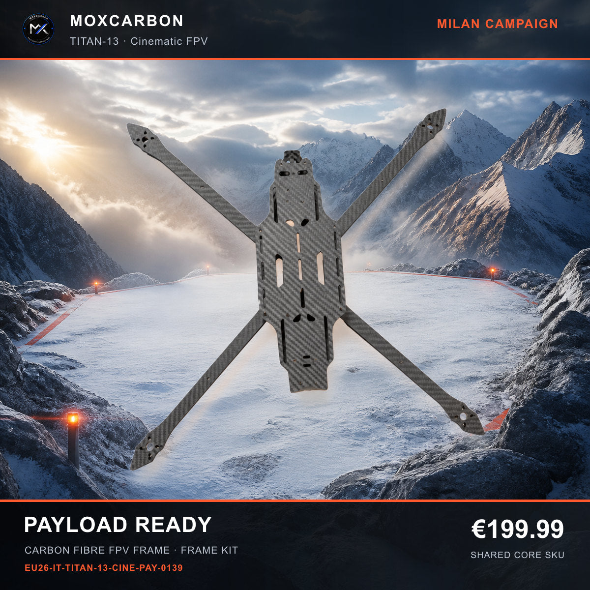 MOX MARK4 Titan GOW 13-Inch Carbon Fibre FPV Frame — Milan Payload Ready 0139 product image
