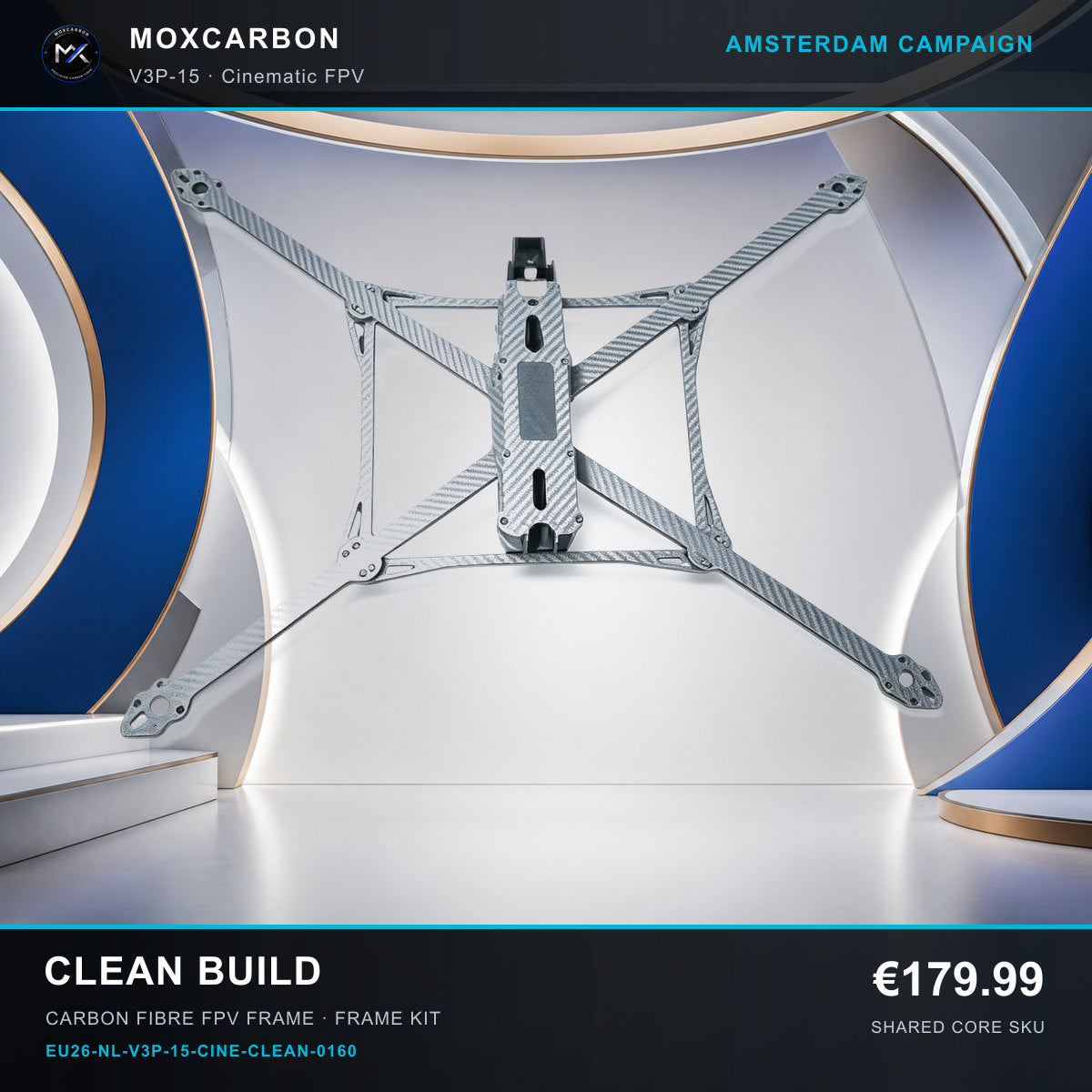 MOX MARK4 V3 Pro 15-Inch Carbon Fibre FPV Frame — Amsterdam Clean Build 0160 product image