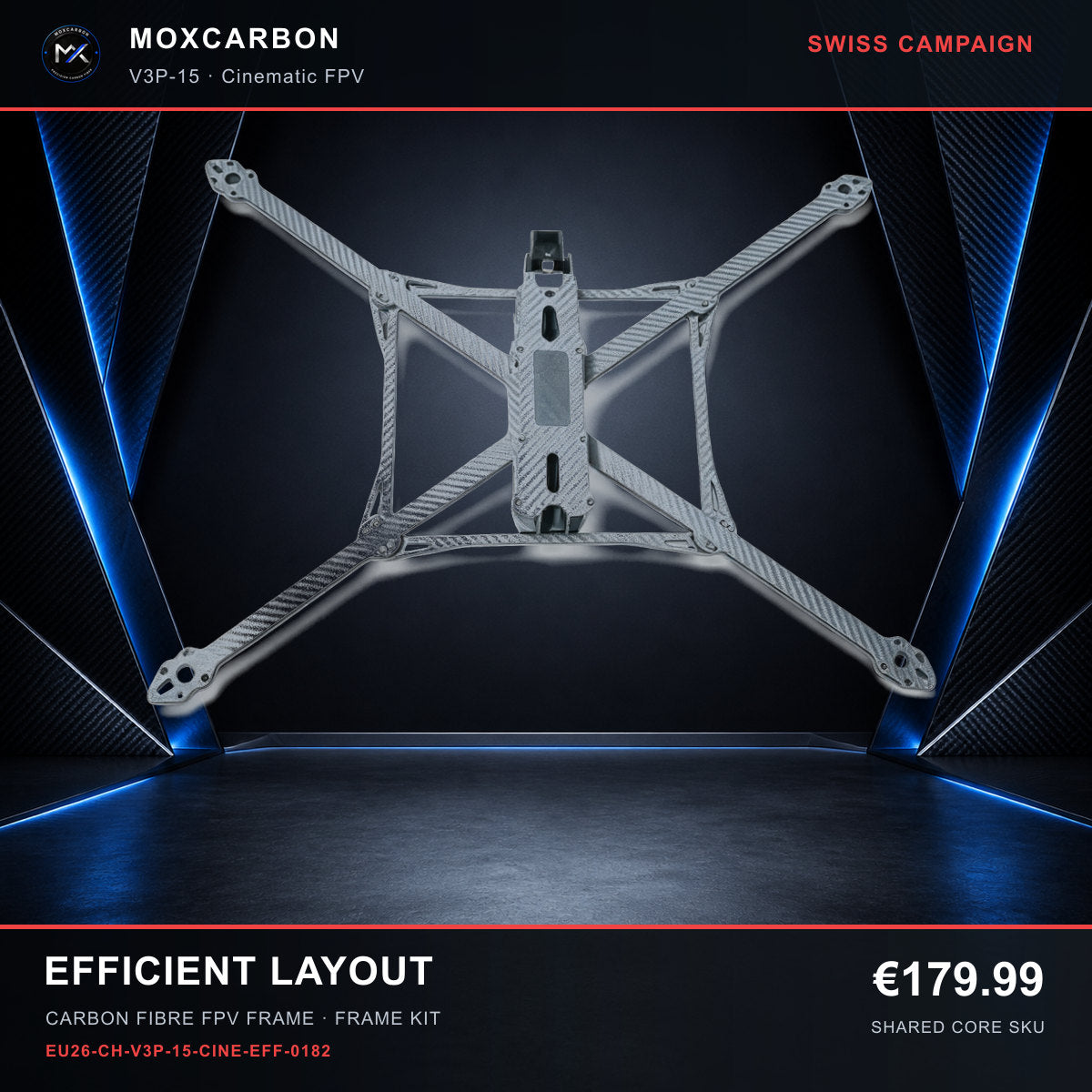 MOX MARK4 V3 Pro 15-Inch Carbon Fibre FPV Frame — Swiss Efficient Layout 0182 product image