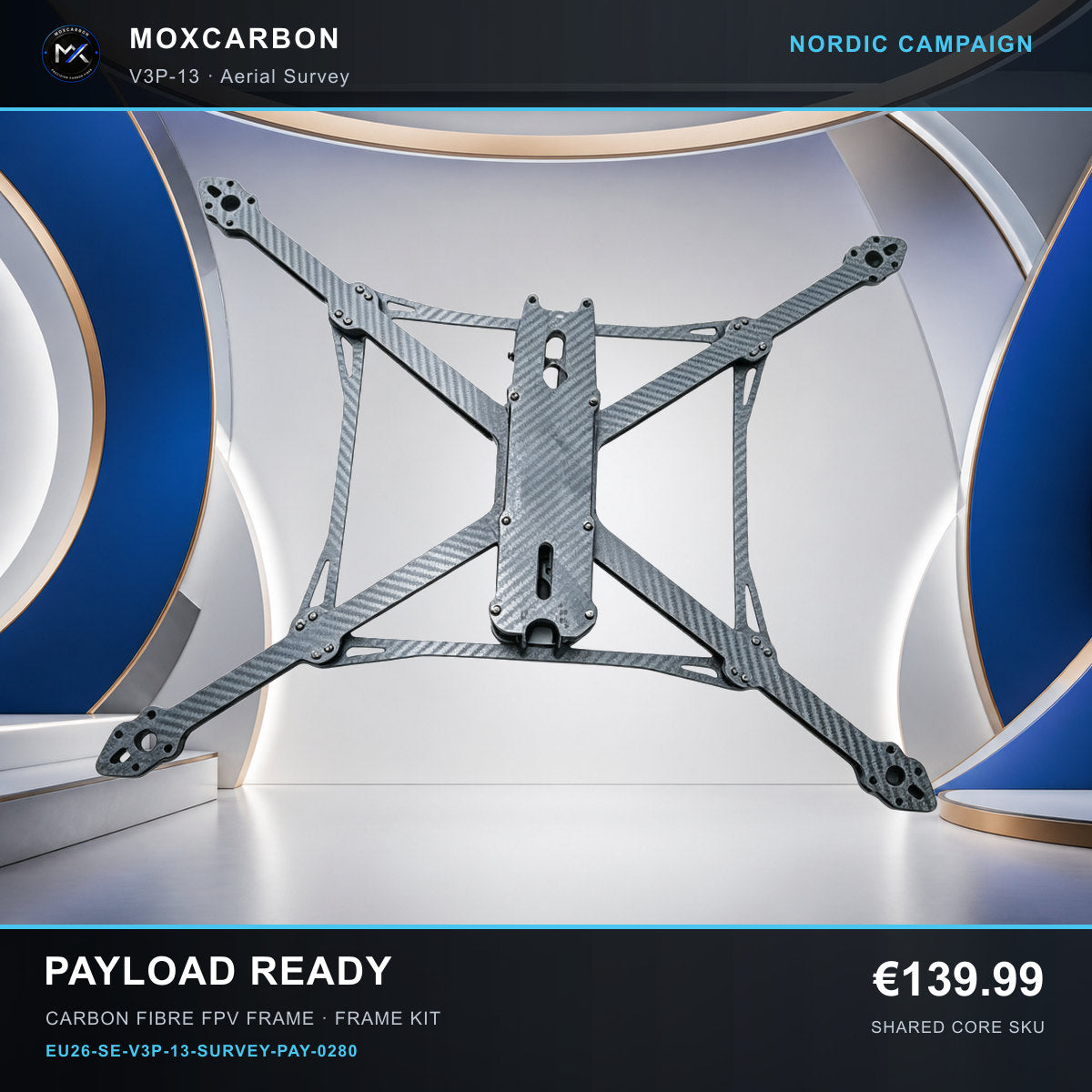 MOX MARK4 V3 Pro 13-Inch Carbon Fibre FPV Frame — Nordic Payload Ready 0280 product image
