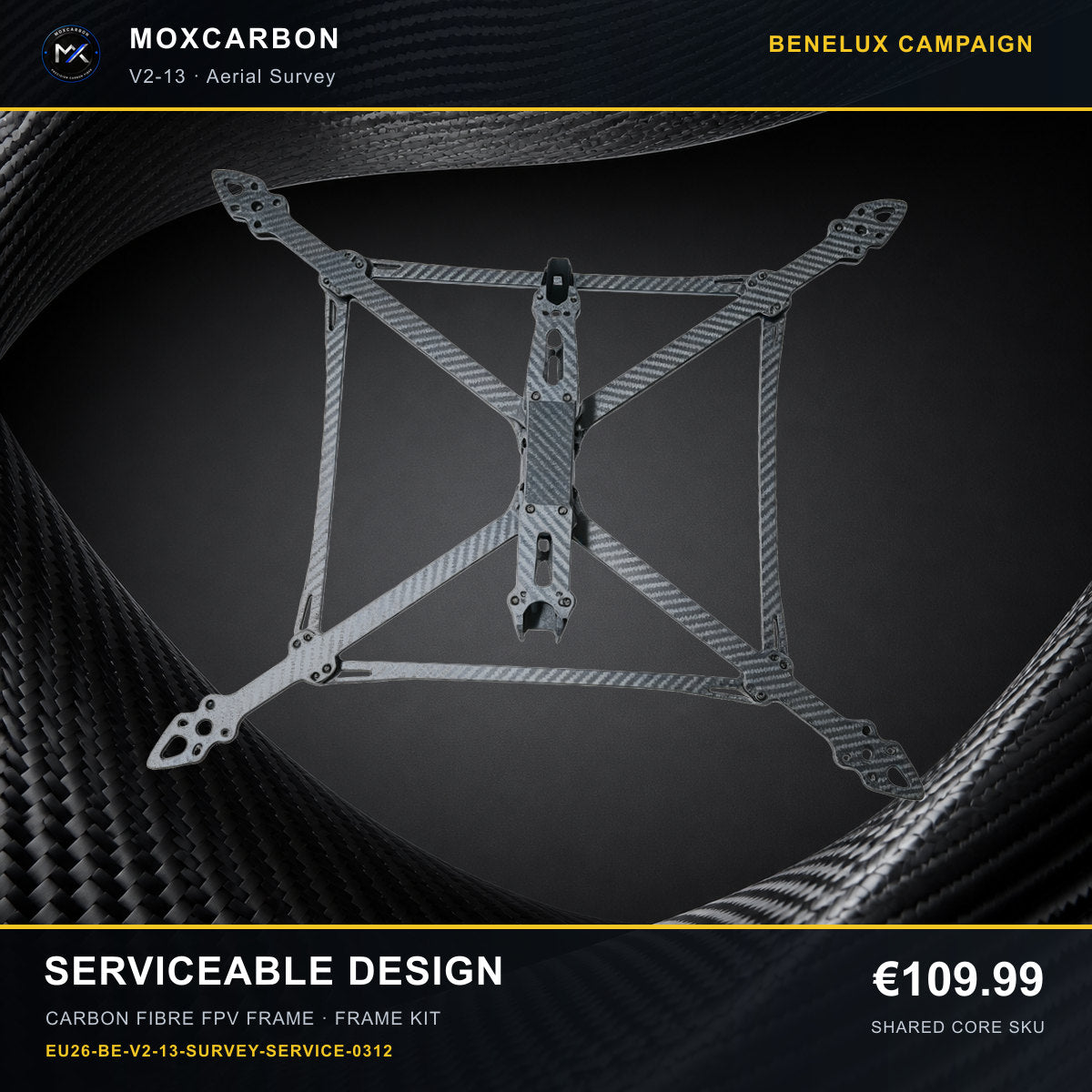 MOX MARK4 V2 13-Inch Carbon Fibre FPV Frame — Benelux Serviceable Design 0312 product image