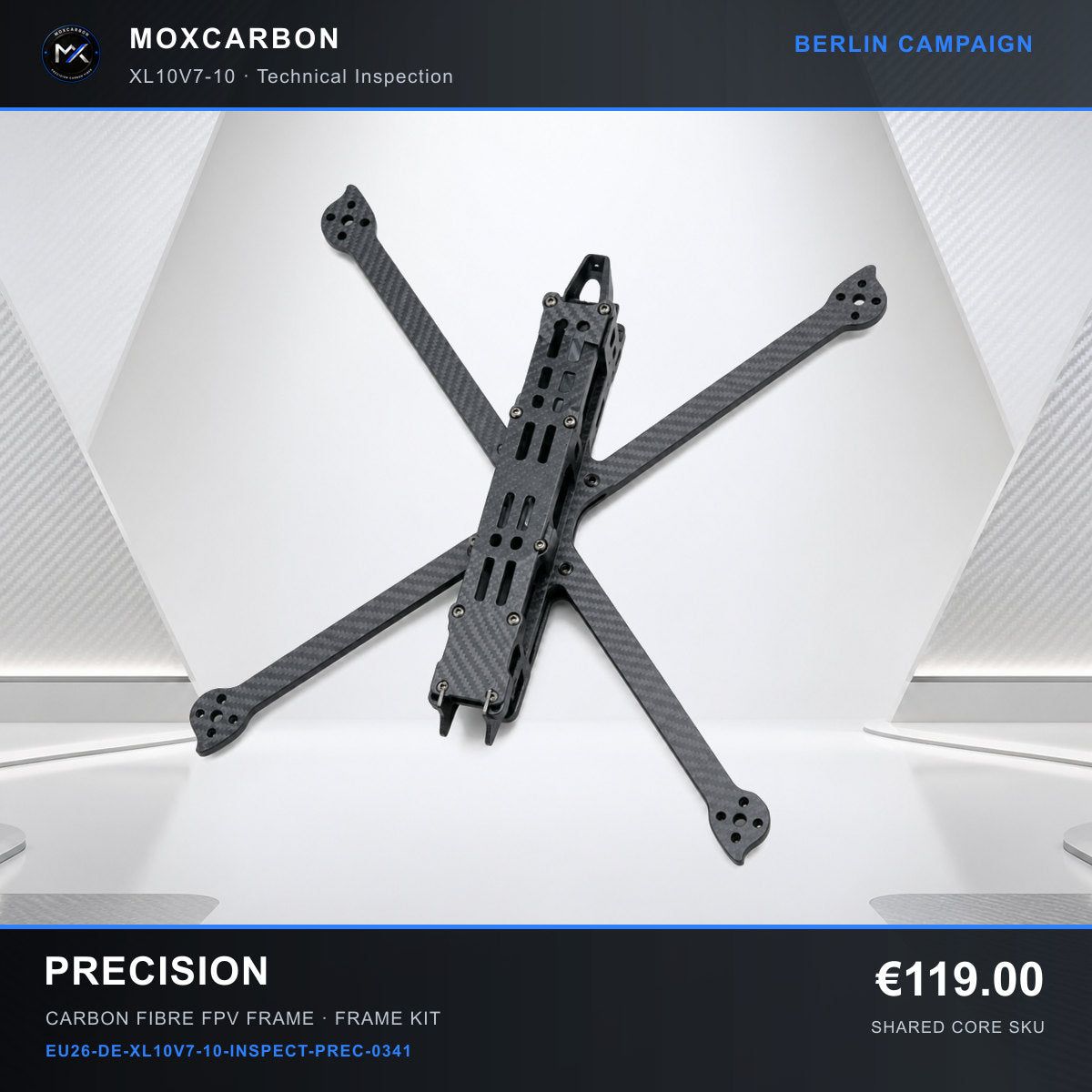 MOX XL10V7 10-Inch Carbon Fibre FPV Frame — Berlin Precision 0341 product image