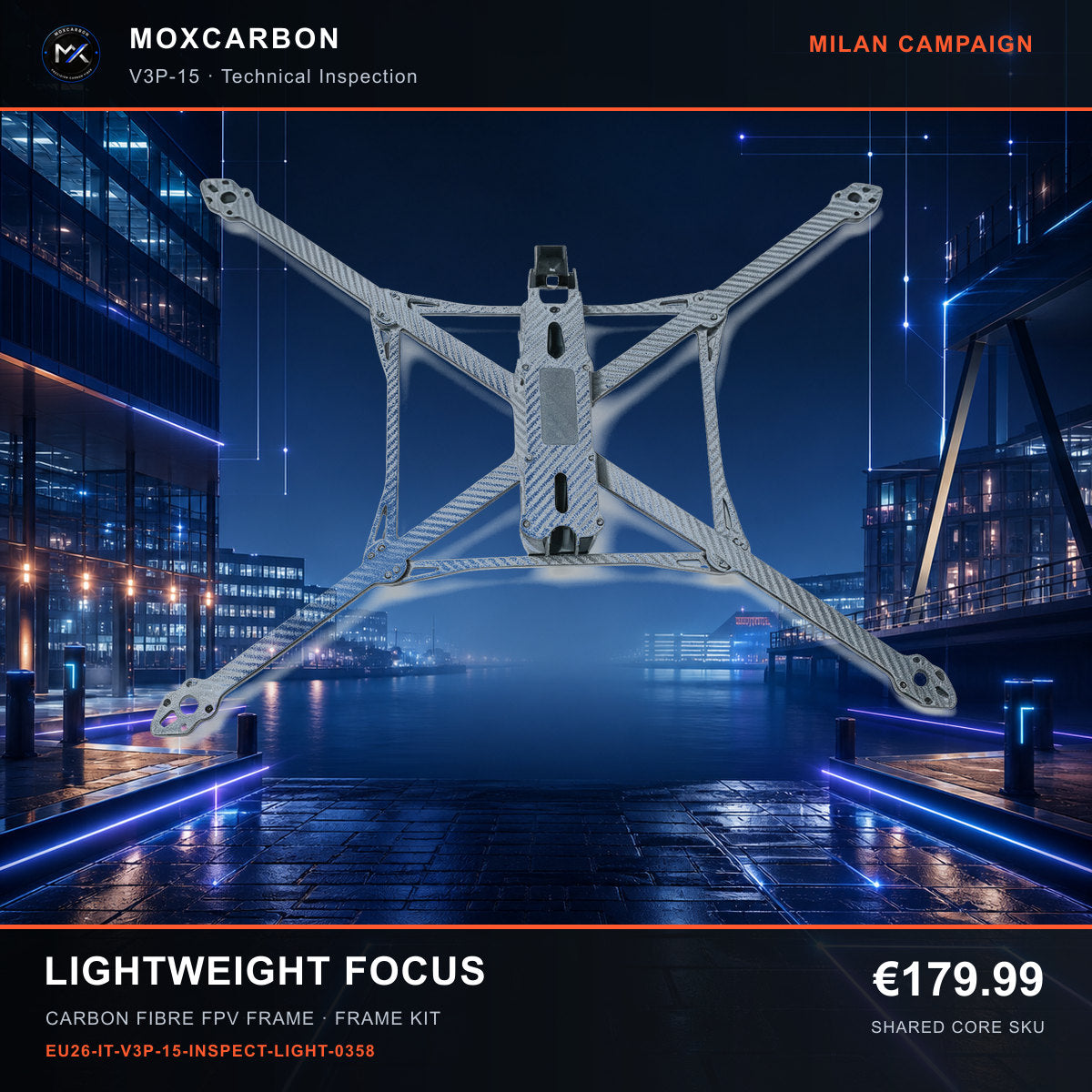 MOX MARK4 V3 Pro 15-Inch Carbon Fibre FPV Frame — Milan Lightweight Focus 0358 product image