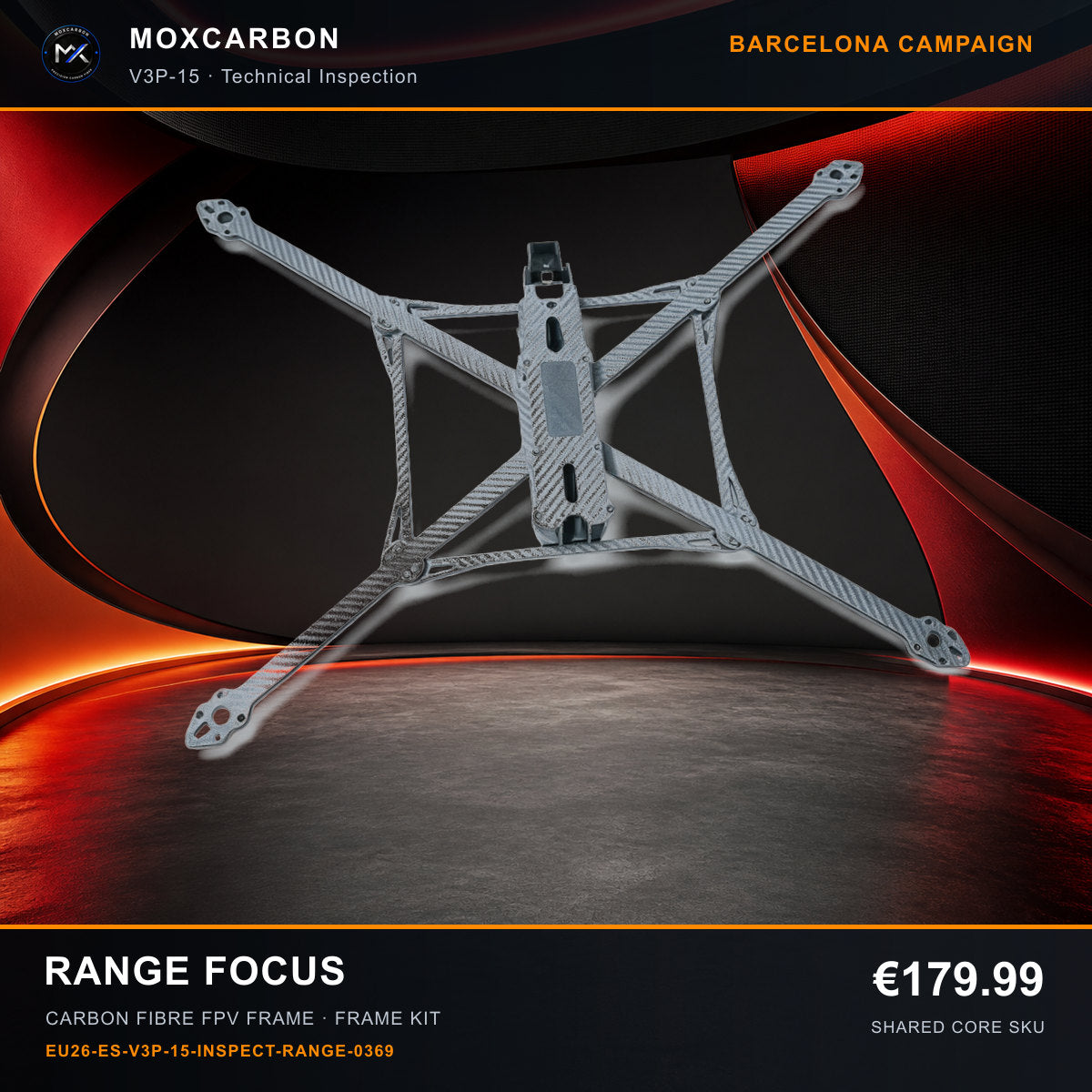MOX MARK4 V3 Pro 15-Inch Carbon Fibre FPV Frame — Barcelona Range Focus 0369 product image