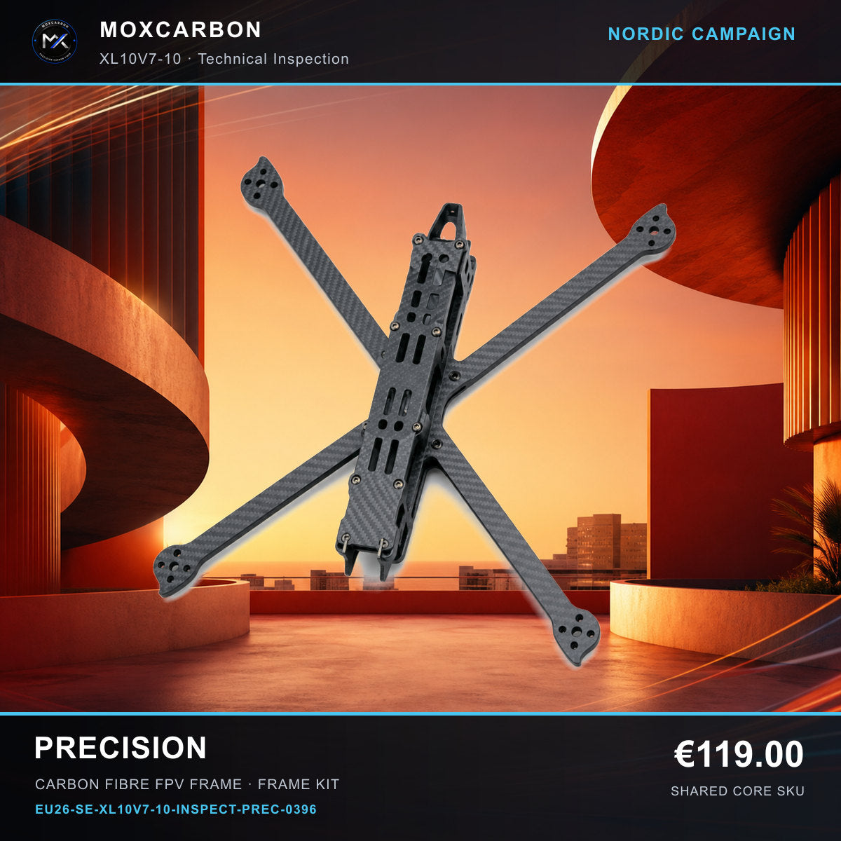 MOX XL10V7 10-Inch Carbon Fibre FPV Frame — Nordic Precision 0396 product image