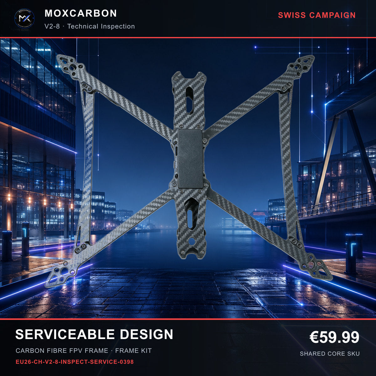 MOX MARK4 V2 8-Inch Carbon Fibre FPV Frame — Swiss Serviceable Design 0398 product image