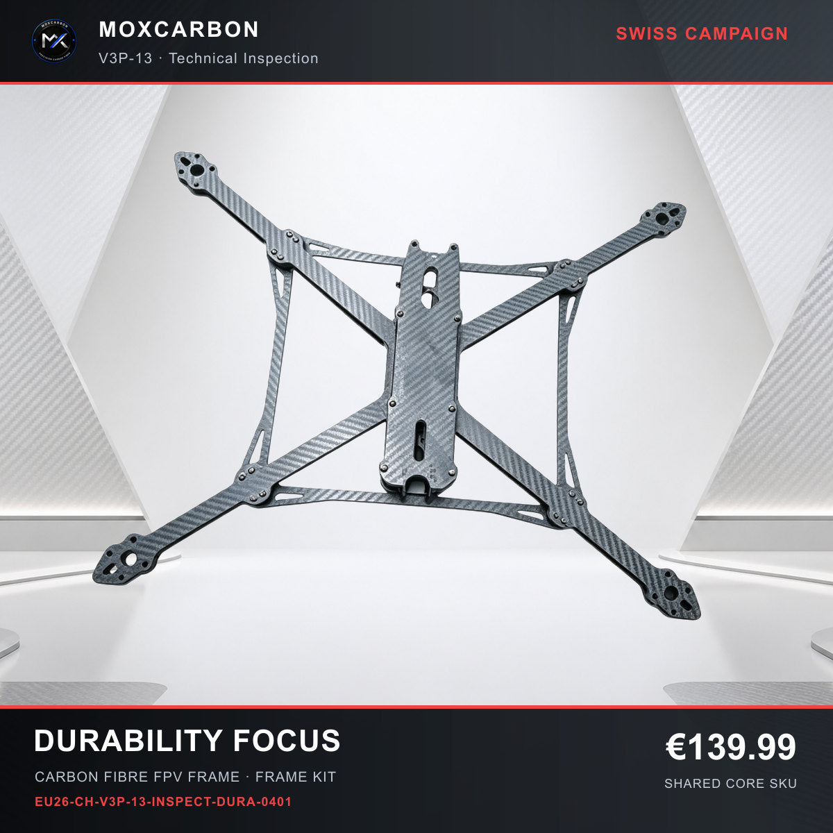 MOX MARK4 V3 Pro 13-Inch Carbon Fibre FPV Frame — Swiss Durability Focus 0401 product image