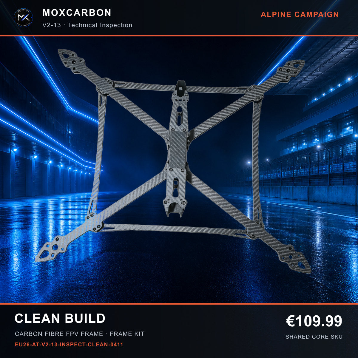 MOX MARK4 V2 13-Inch Carbon Fibre FPV Frame — Alpine Clean Build 0411 product image