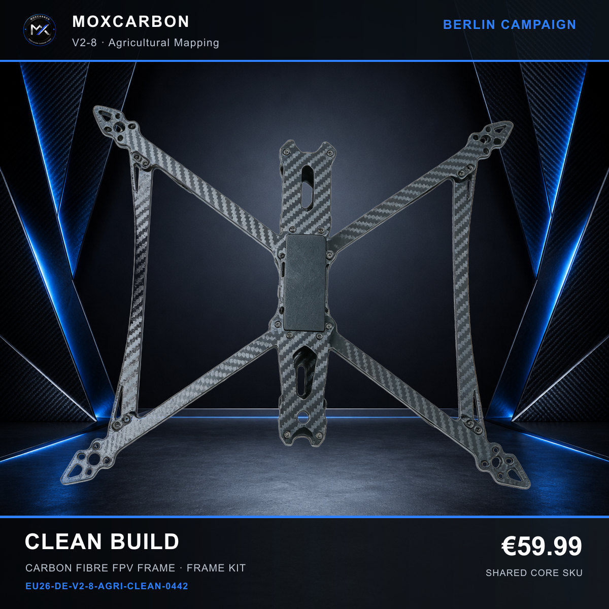 MOX MARK4 V2 8-Inch Carbon Fibre FPV Frame — Berlin Clean Build 0442 product image