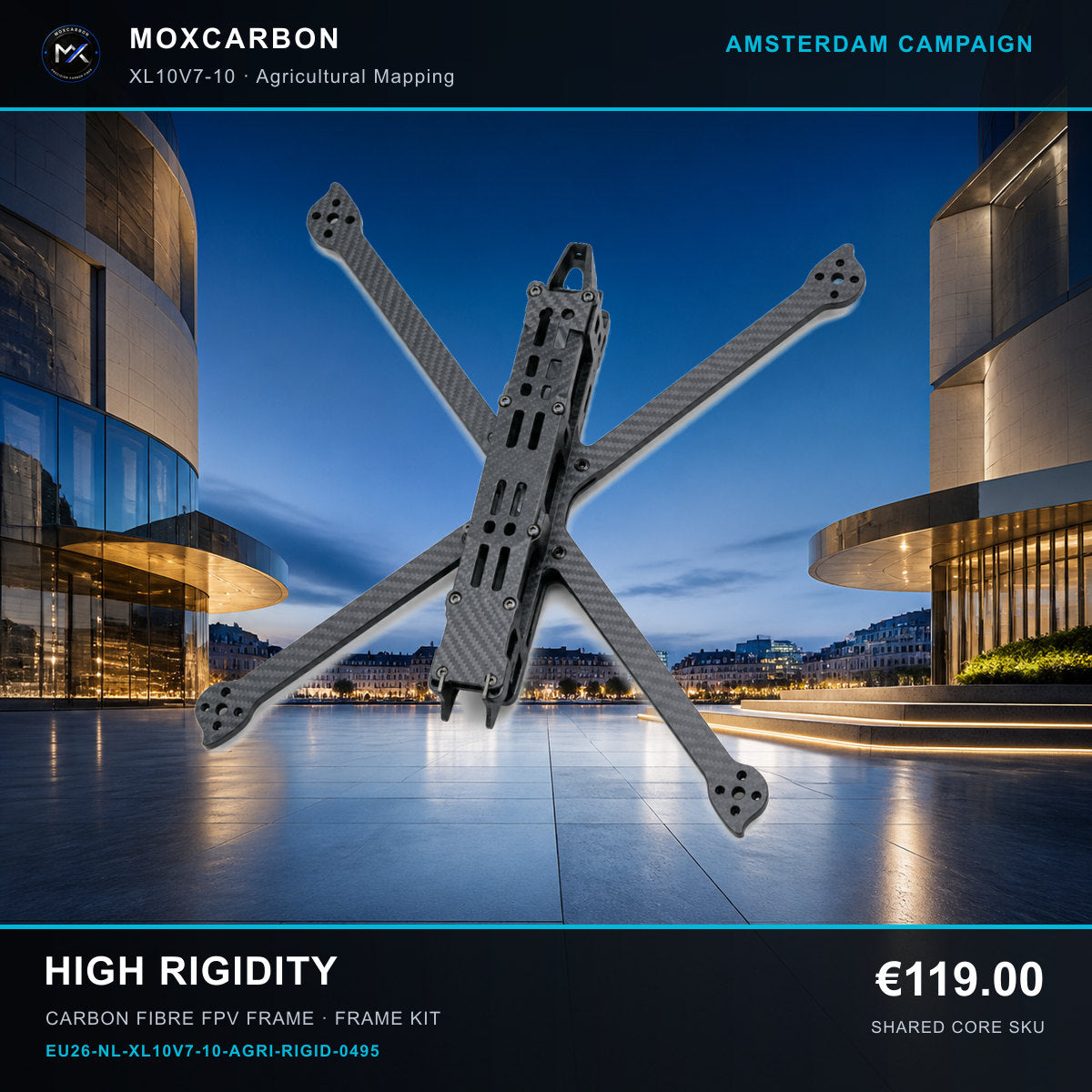 MOX XL10V7 10-Inch Carbon Fibre FPV Frame — Amsterdam High Rigidity 0495 product image