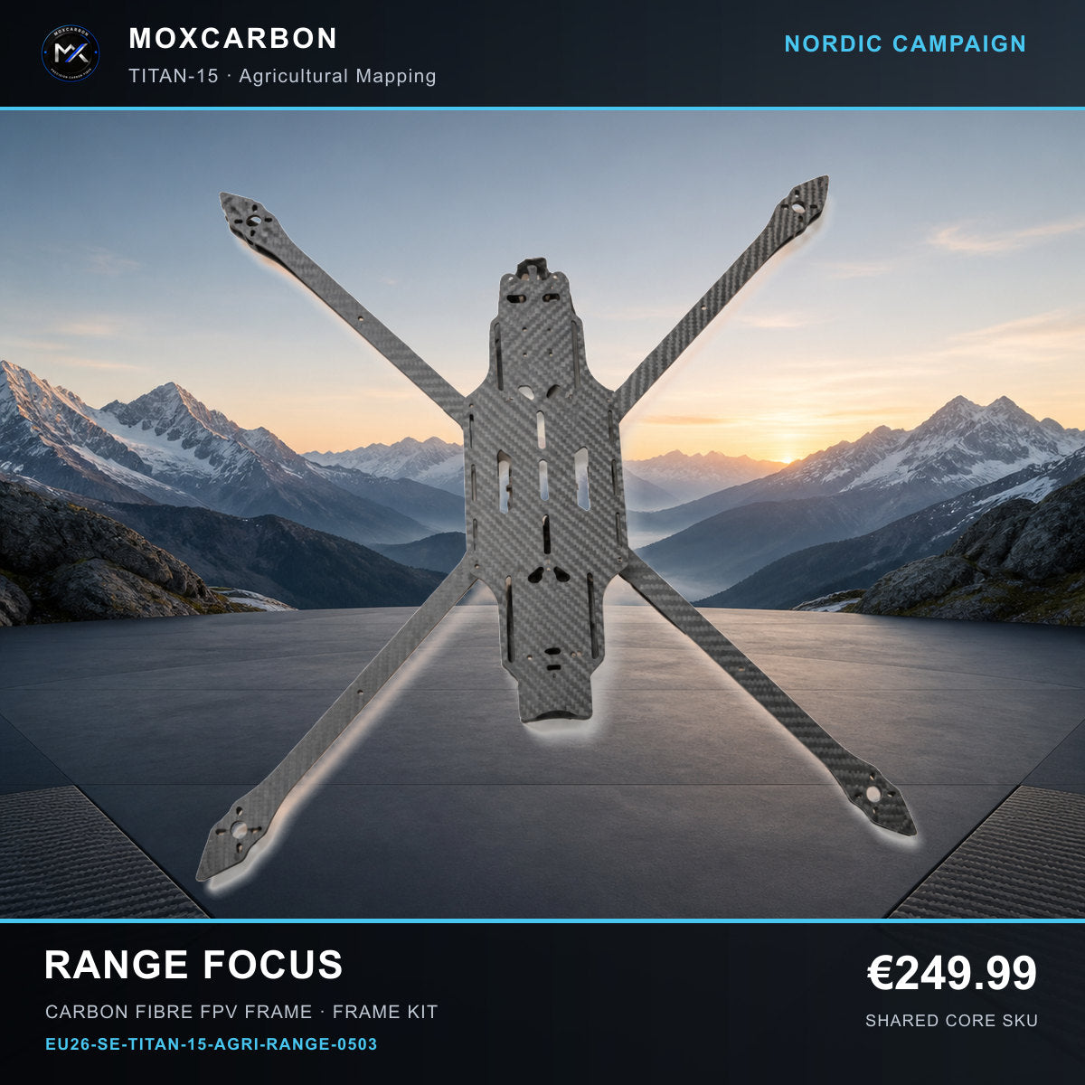 MOX MARK4 Titan GOW 15-Inch Carbon Fibre FPV Frame — Nordic Range Focus 0503 product image