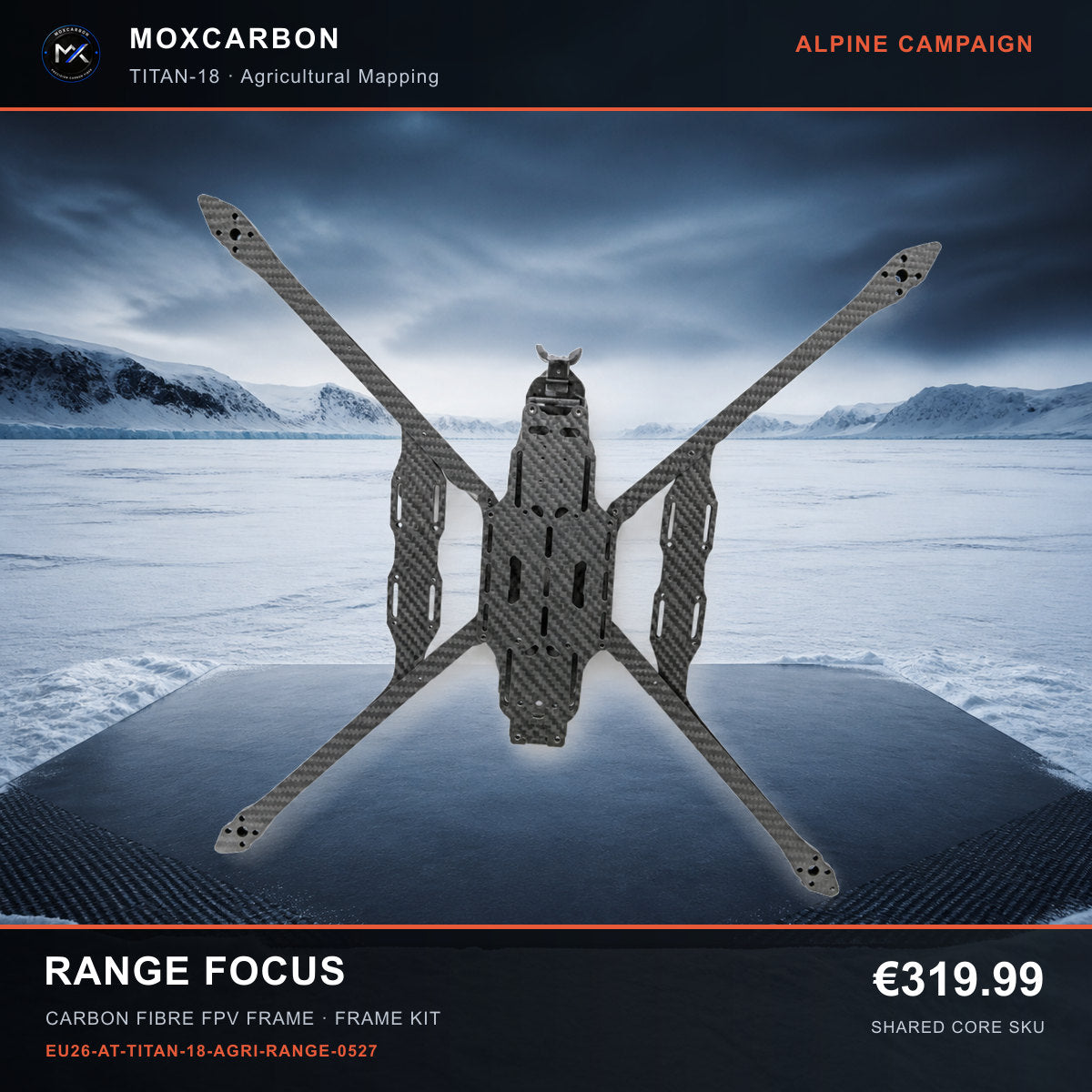 MOX MARK4 Titan GOW 18-Inch Carbon Fibre FPV Frame — Alpine Range Focus 0527 product image