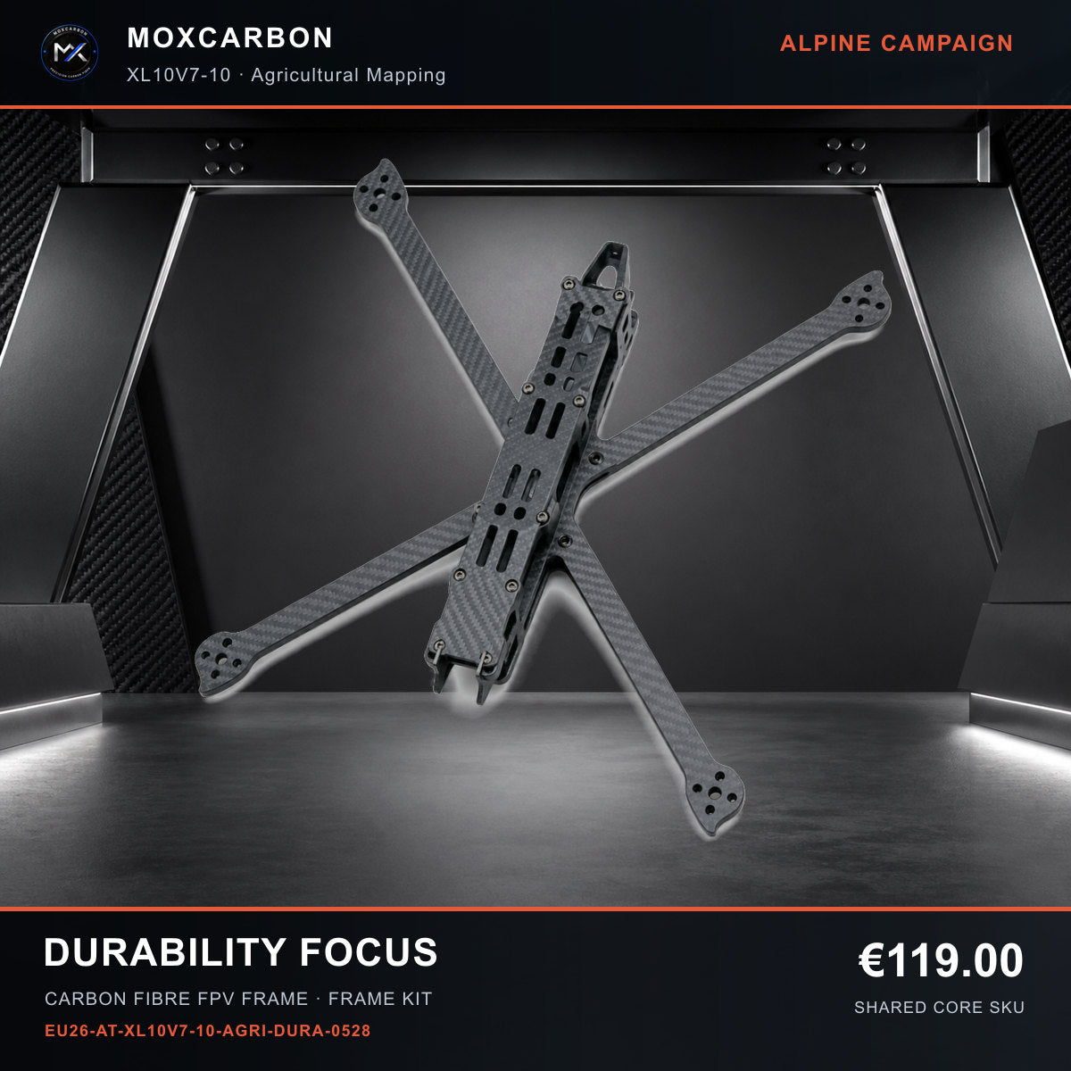 MOX XL10V7 10-Inch Carbon Fibre FPV Frame — Alpine Durability Focus 0528 product image
