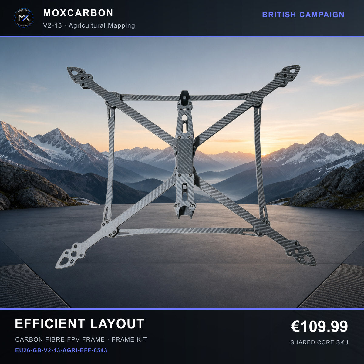 MOX MARK4 V2 13-Inch Carbon Fibre FPV Frame — British Efficient Layout 0543 product image