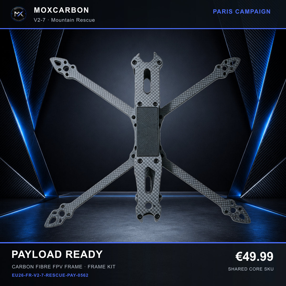 MOX MARK4 V2 7-Inch Carbon Fibre FPV Frame — Paris Payload Ready 0562 product image