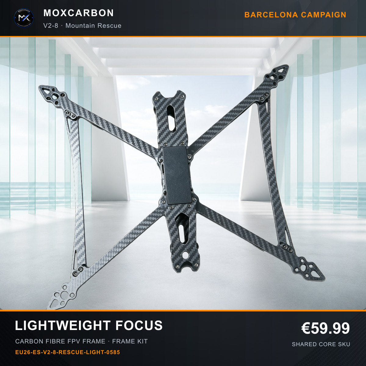MOX MARK4 V2 8-Inch Carbon Fibre FPV Frame — Barcelona Lightweight Focus 0585 product image