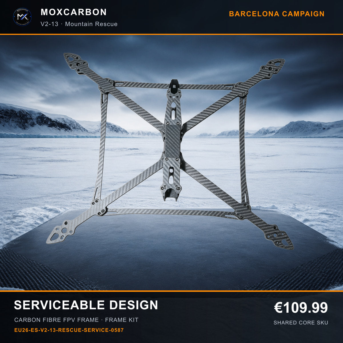MOX MARK4 V2 13-Inch Carbon Fibre FPV Frame — Barcelona Serviceable Design 0587 product image