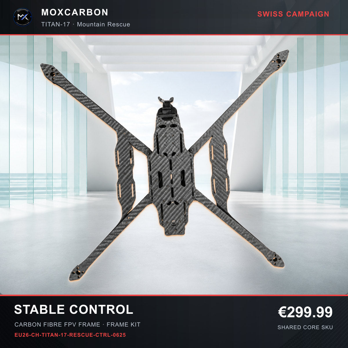 MOX MARK4 Titan GOW 17-Inch Carbon Fibre FPV Frame — Swiss Stable Control 0625 product image