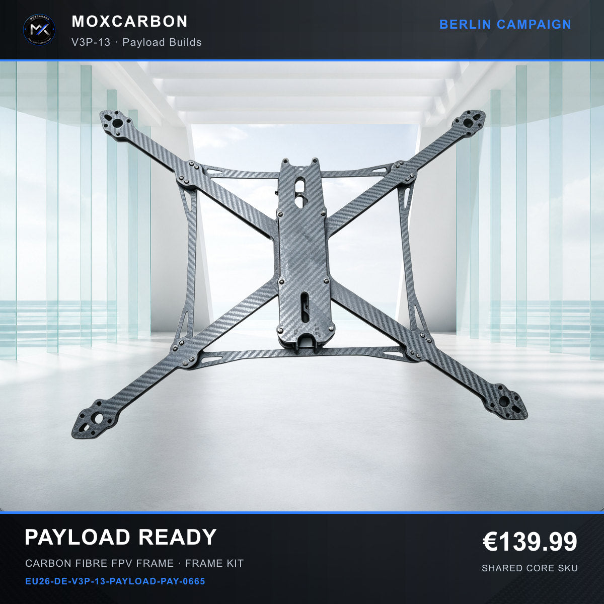 MOX MARK4 V3 Pro 13-Inch Carbon Fibre FPV Frame — Berlin Payload Ready 0665 product image