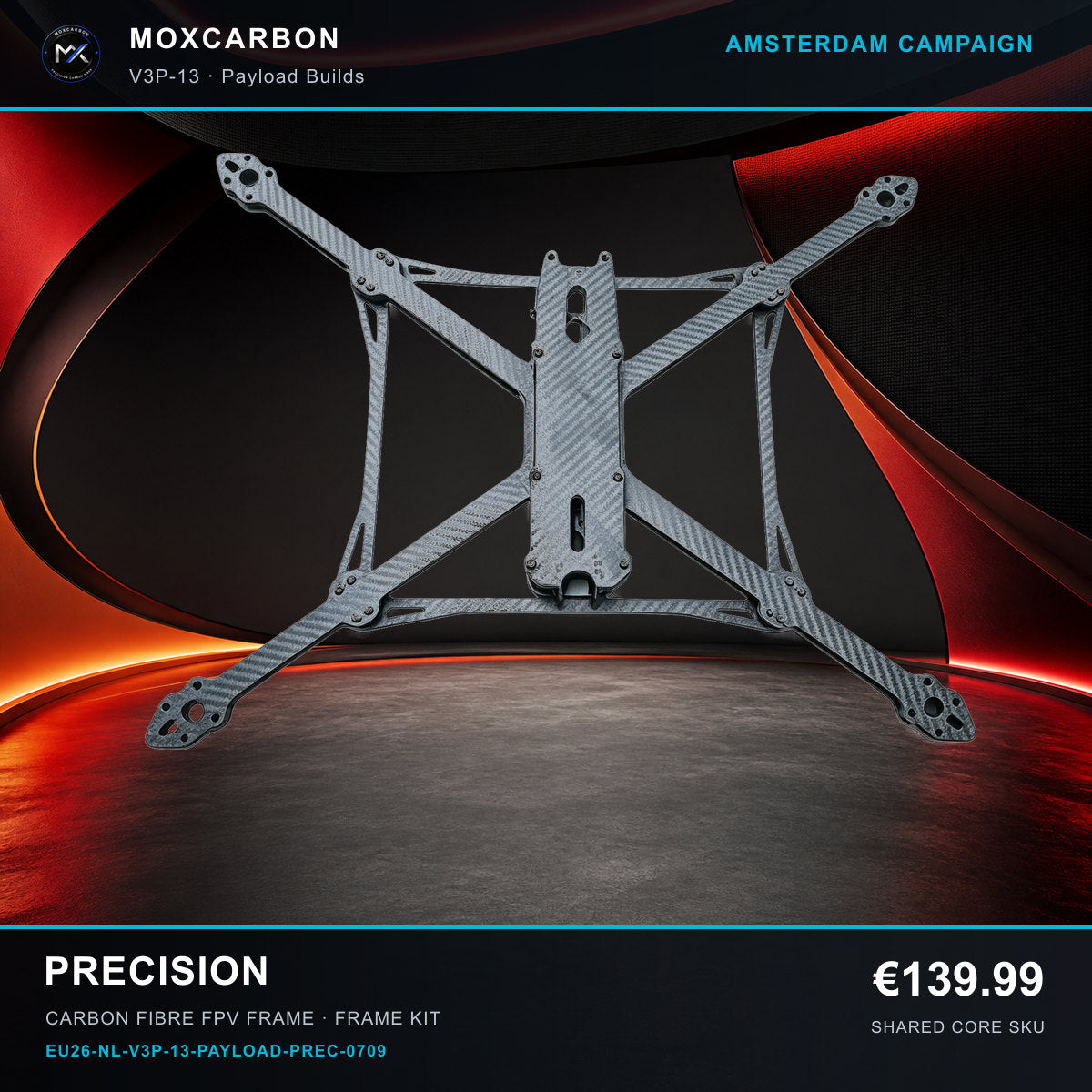MOX MARK4 V3 Pro 13-Inch Carbon Fibre FPV Frame — Amsterdam Precision 0709 product image