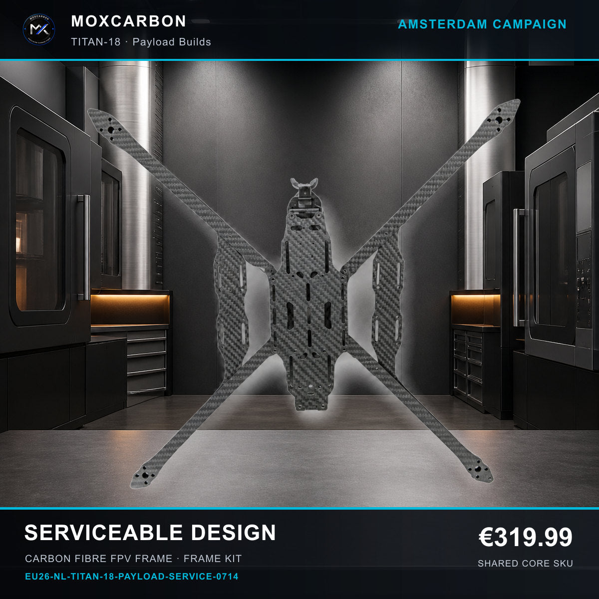 MOX MARK4 Titan GOW 18-Inch Carbon Fibre FPV Frame — Amsterdam Serviceable Design 0714 product image