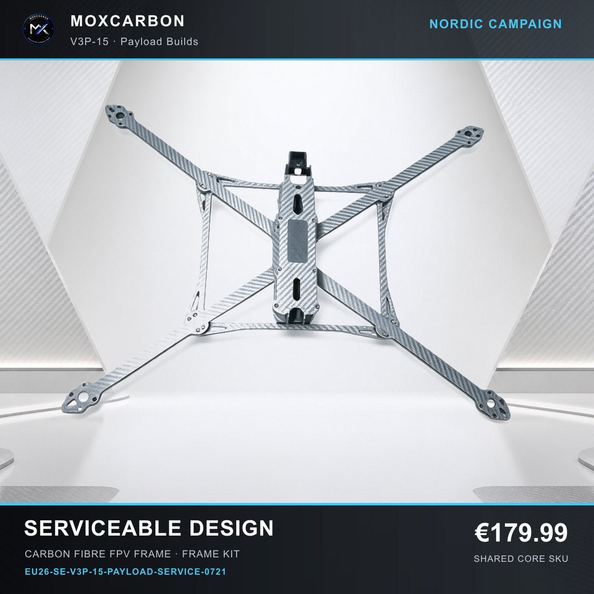 MOX MARK4 V3 Pro 15-Inch Carbon Fibre FPV Frame — Nordic Serviceable Design 0721 product image