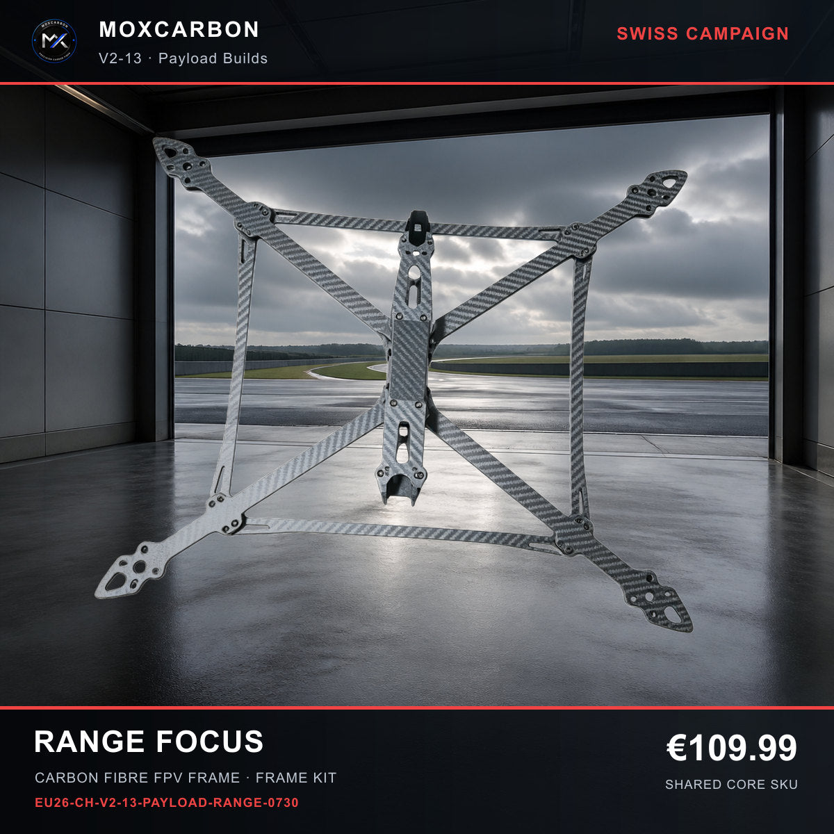 MOX MARK4 V2 13-Inch Carbon Fibre FPV Frame — Swiss Range Focus 0730 product image