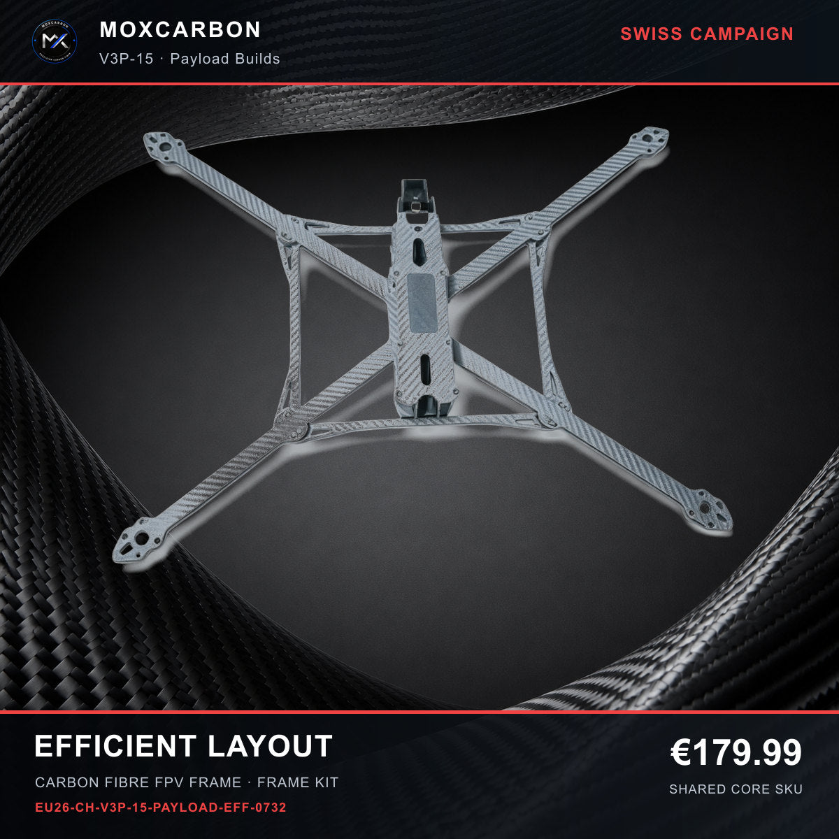 MOX MARK4 V3 Pro 15-Inch Carbon Fibre FPV Frame — Swiss Efficient Layout 0732 product image