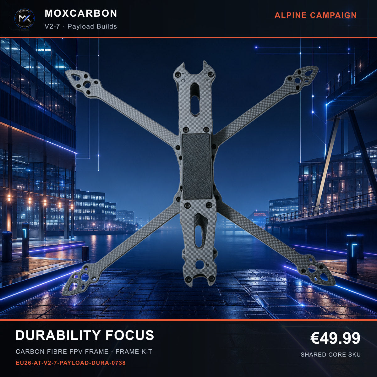 MOX MARK4 V2 7-Inch Carbon Fibre FPV Frame — Alpine Durability Focus 0738 product image