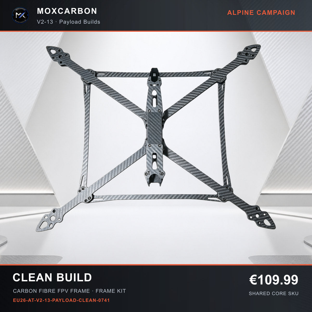MOX MARK4 V2 13-Inch Carbon Fibre FPV Frame — Alpine Clean Build 0741 product image