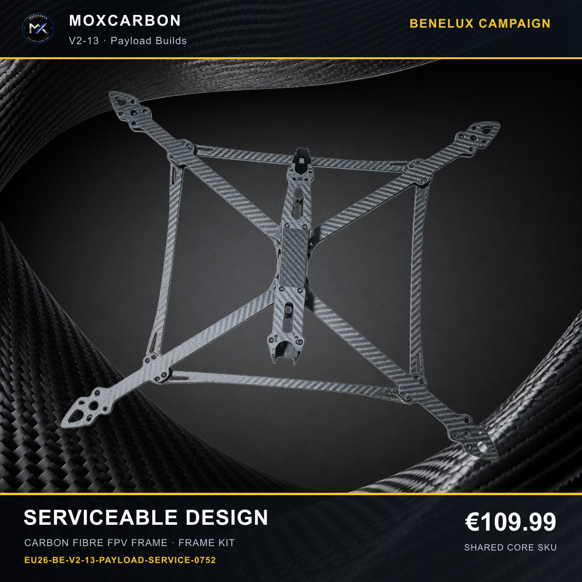 MOX MARK4 V2 13-Inch Carbon Fibre FPV Frame — Benelux Serviceable Design 0752 product image