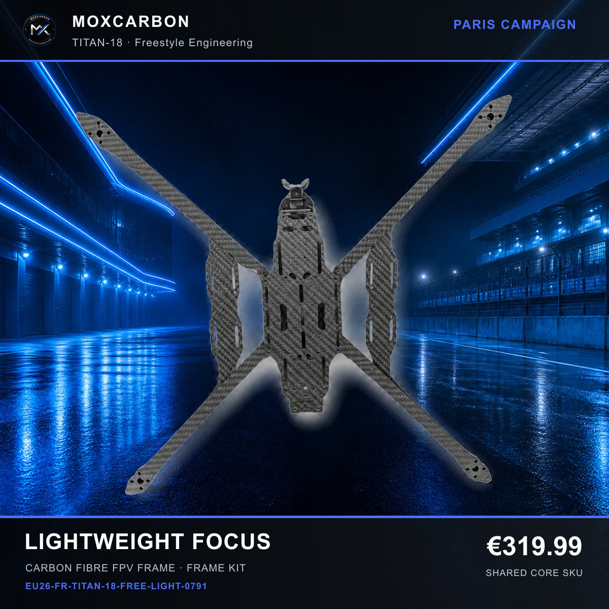 MOX MARK4 Titan GOW 18-Inch Carbon Fibre FPV Frame — Paris Lightweight Focus 0791 product image