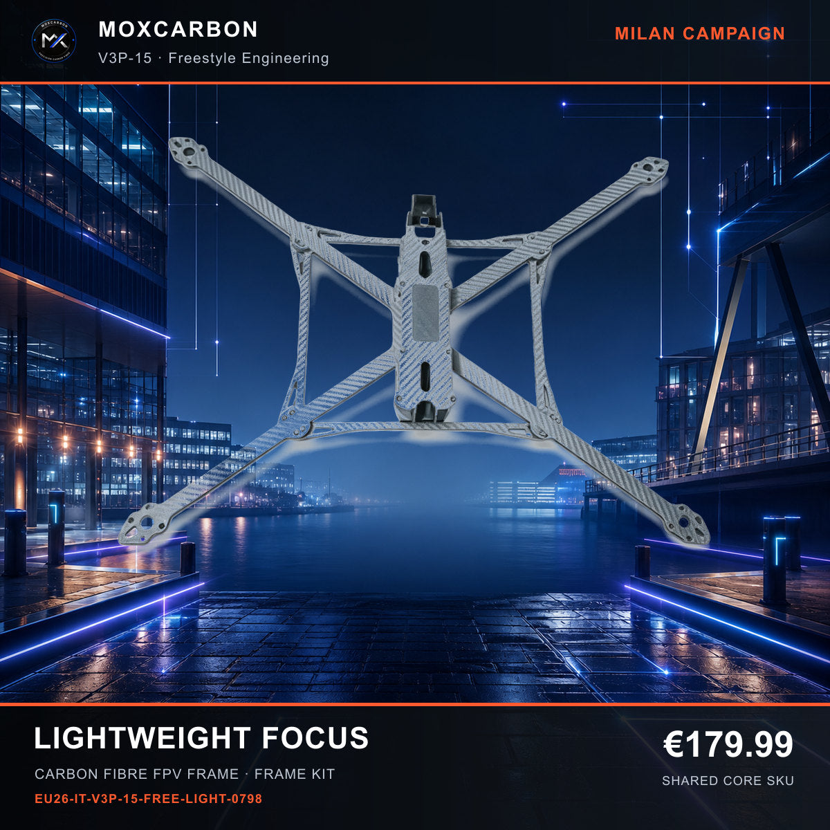 MOX MARK4 V3 Pro 15-Inch Carbon Fibre FPV Frame — Milan Lightweight Focus 0798 product image