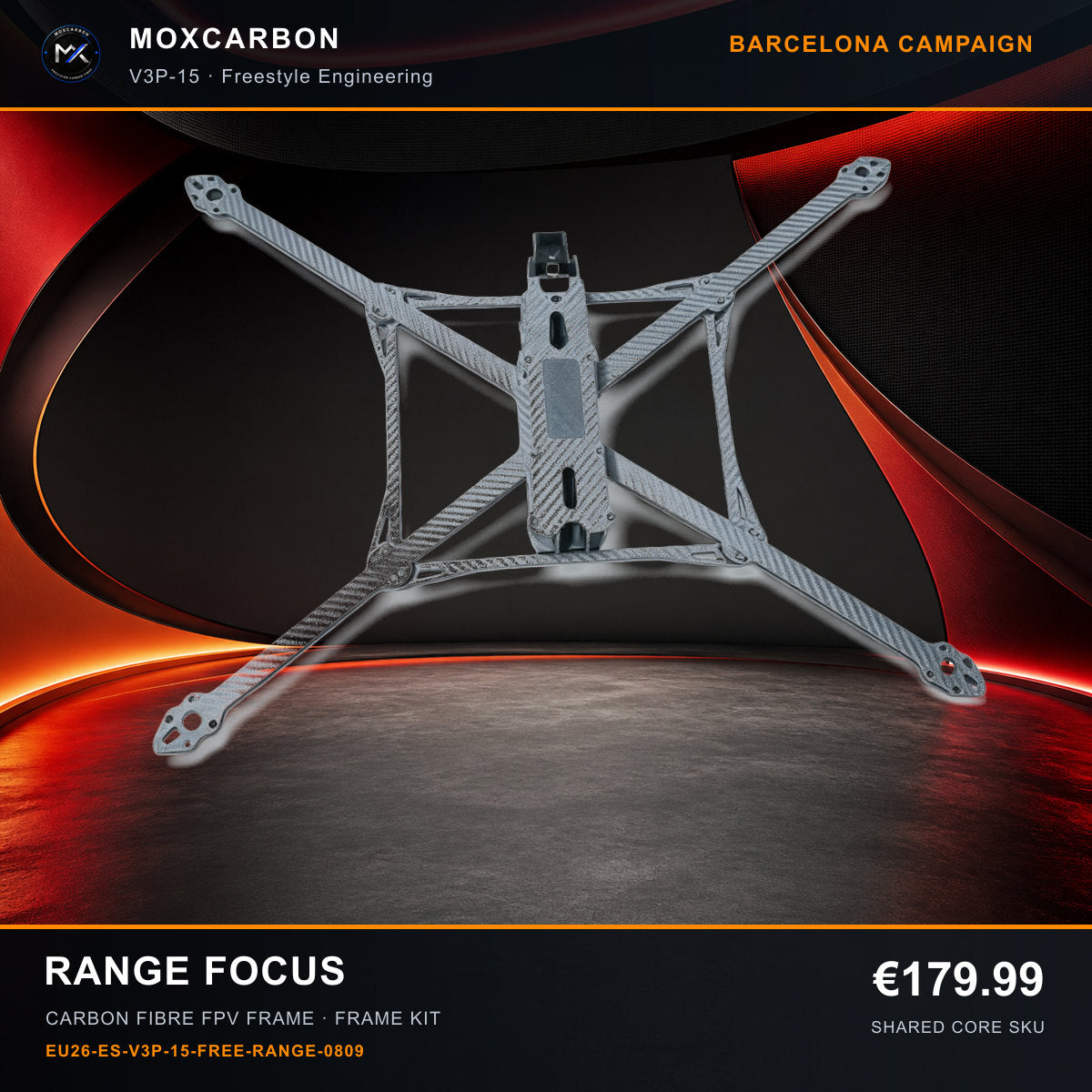 MOX MARK4 V3 Pro 15-Inch Carbon Fibre FPV Frame — Barcelona Range Focus 0809 product image