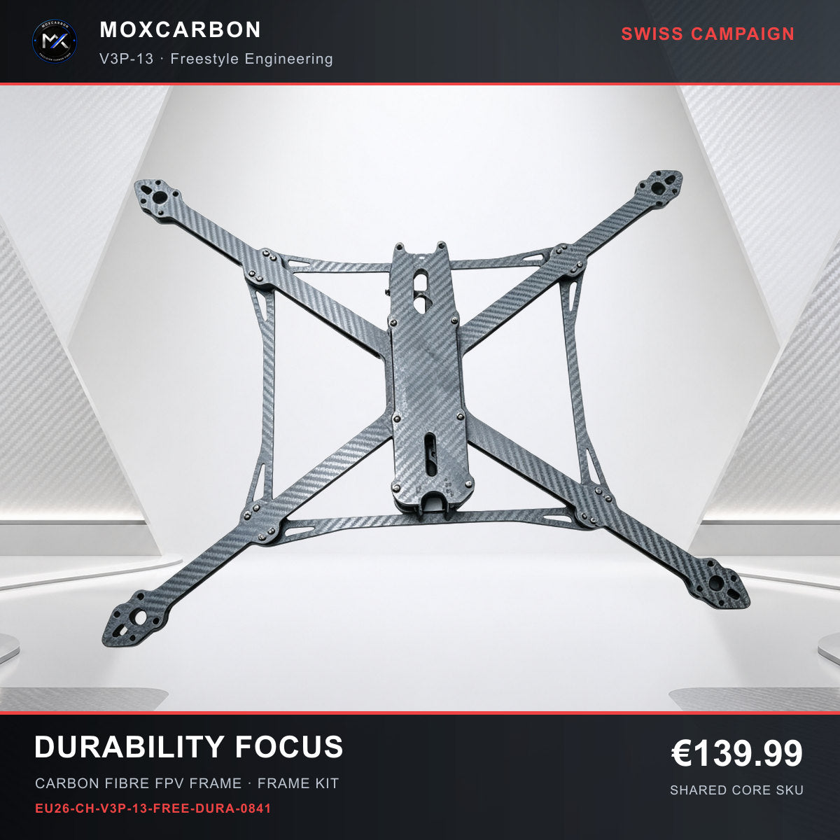 MOX MARK4 V3 Pro 13-Inch Carbon Fibre FPV Frame — Swiss Durability Focus 0841 product image
