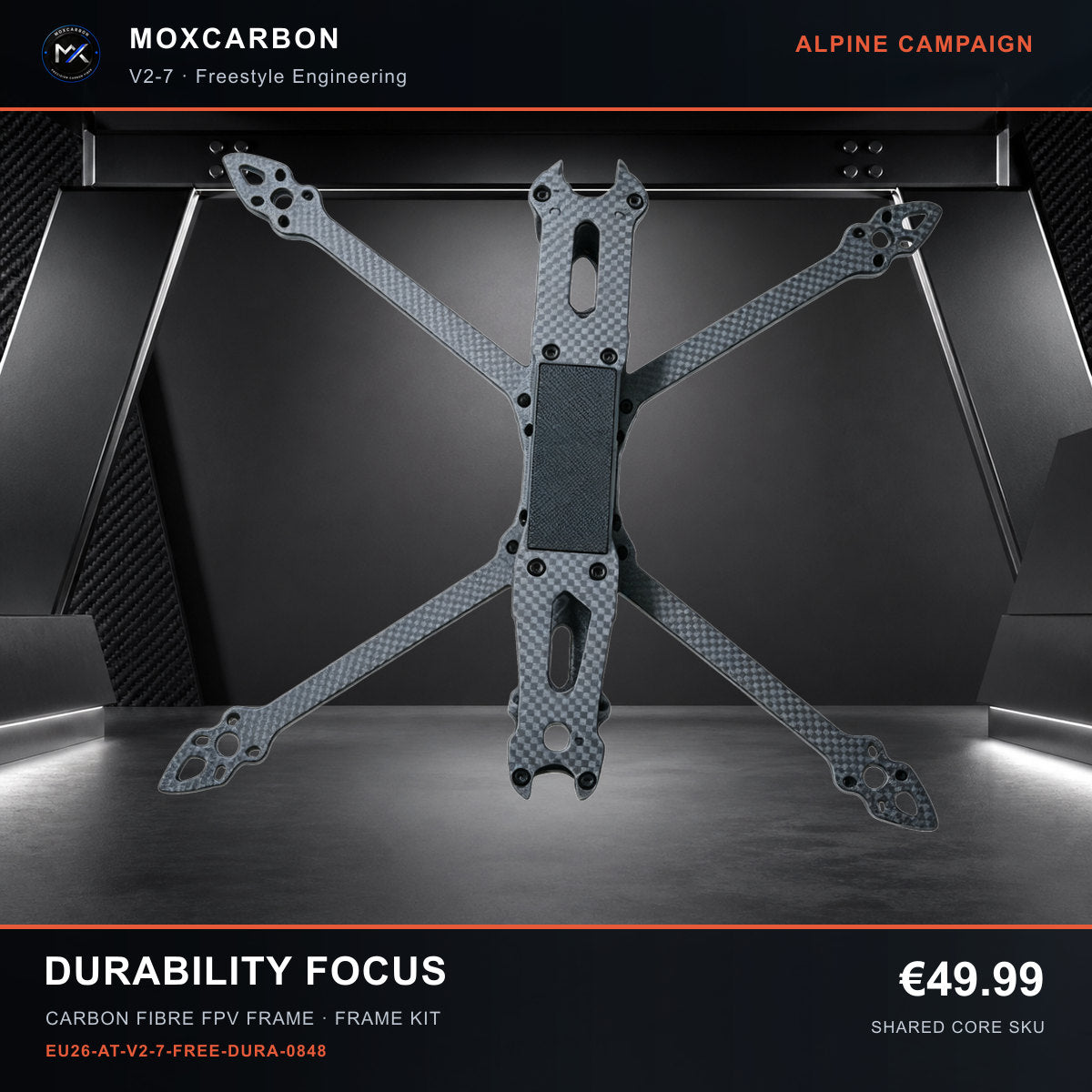 MOX MARK4 V2 7-Inch Carbon Fibre FPV Frame — Alpine Durability Focus 0848 product image