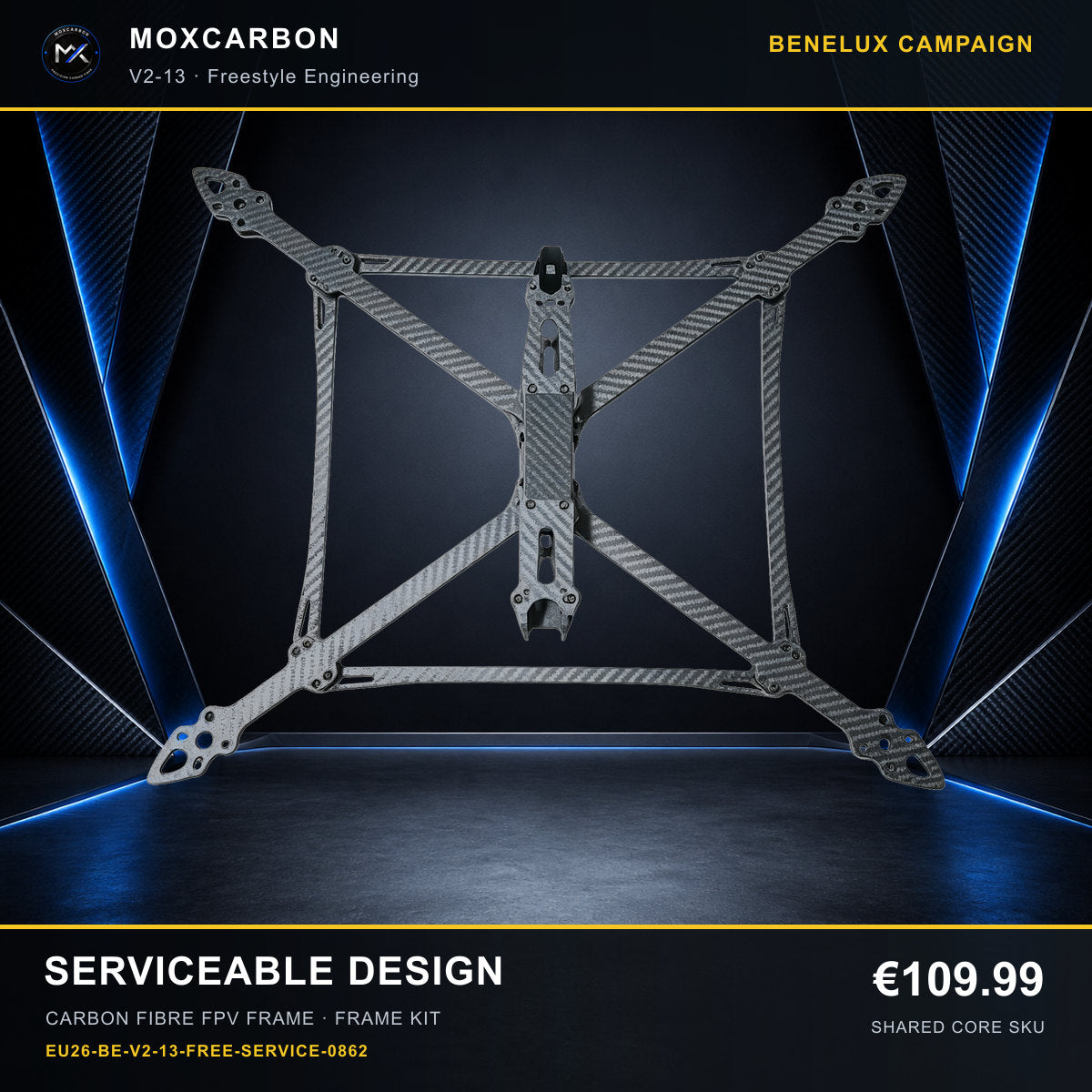 MOX MARK4 V2 13-Inch Carbon Fibre FPV Frame — Benelux Serviceable Design 0862 product image