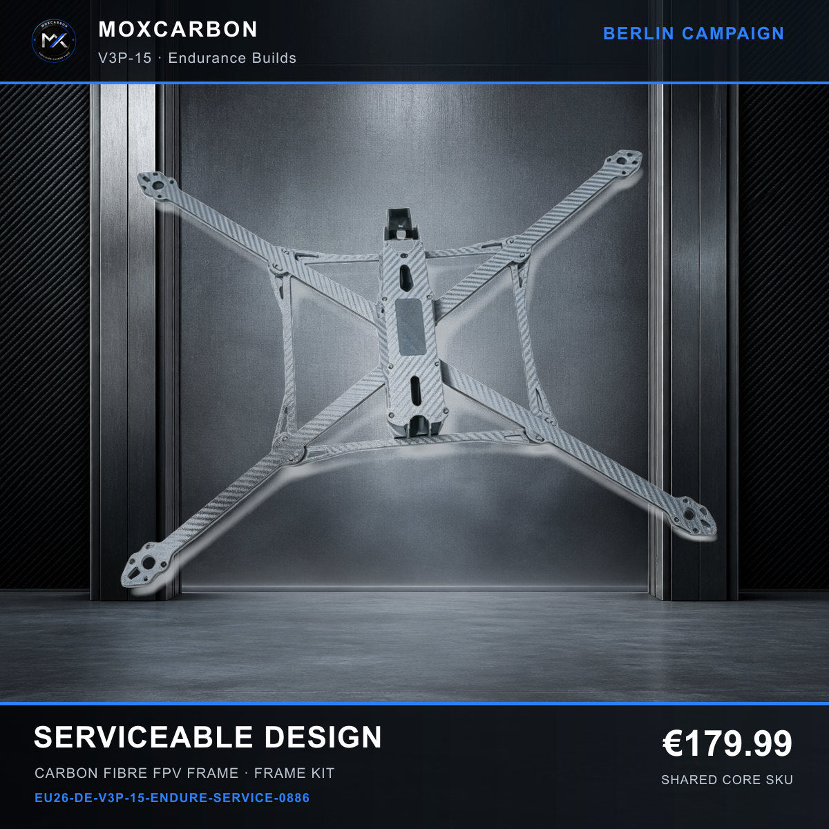MOX MARK4 V3 Pro 15-Inch Carbon Fibre FPV Frame — Berlin Serviceable Design 0886 product image