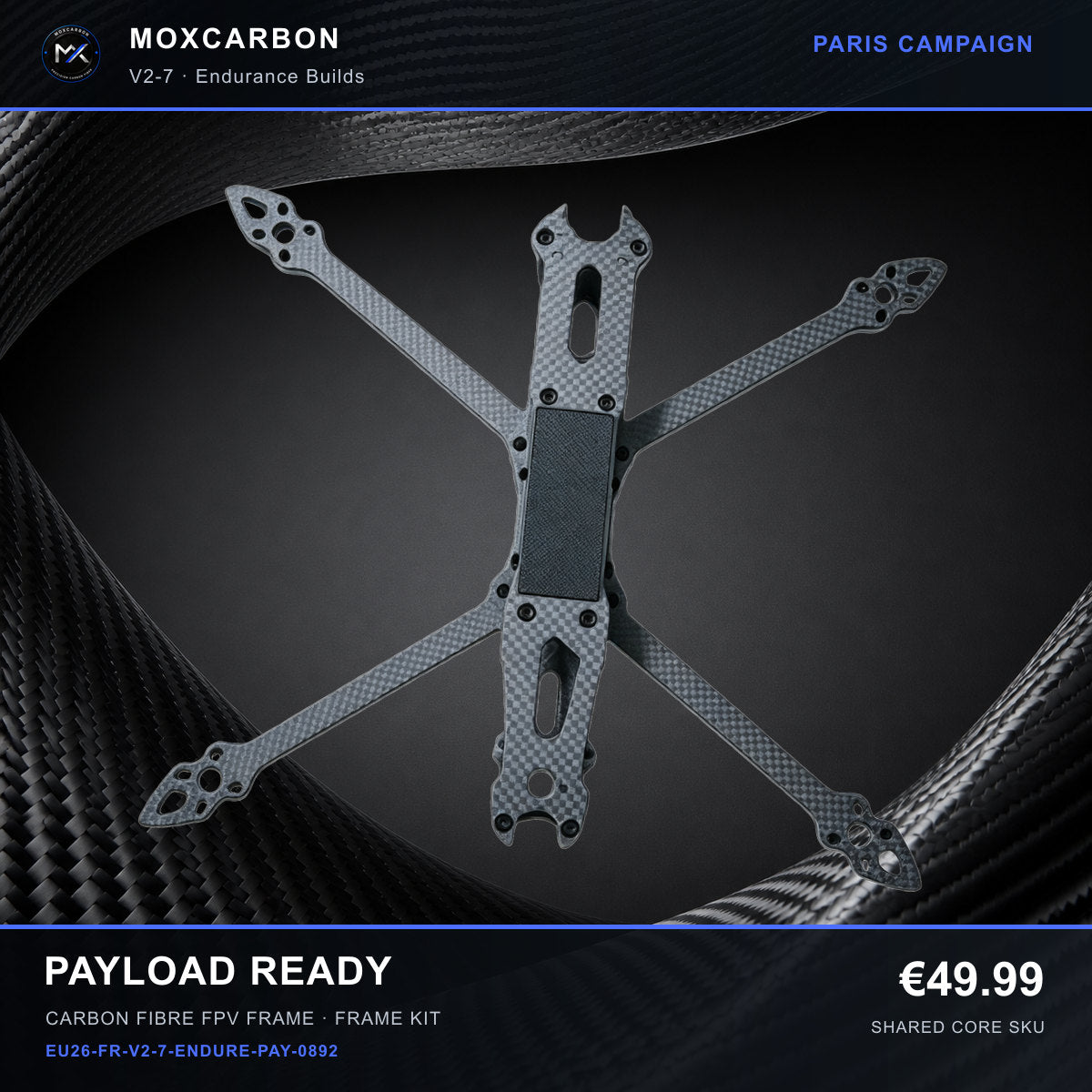 MOX MARK4 V2 7-Inch Carbon Fibre FPV Frame — Paris Payload Ready 0892 product image