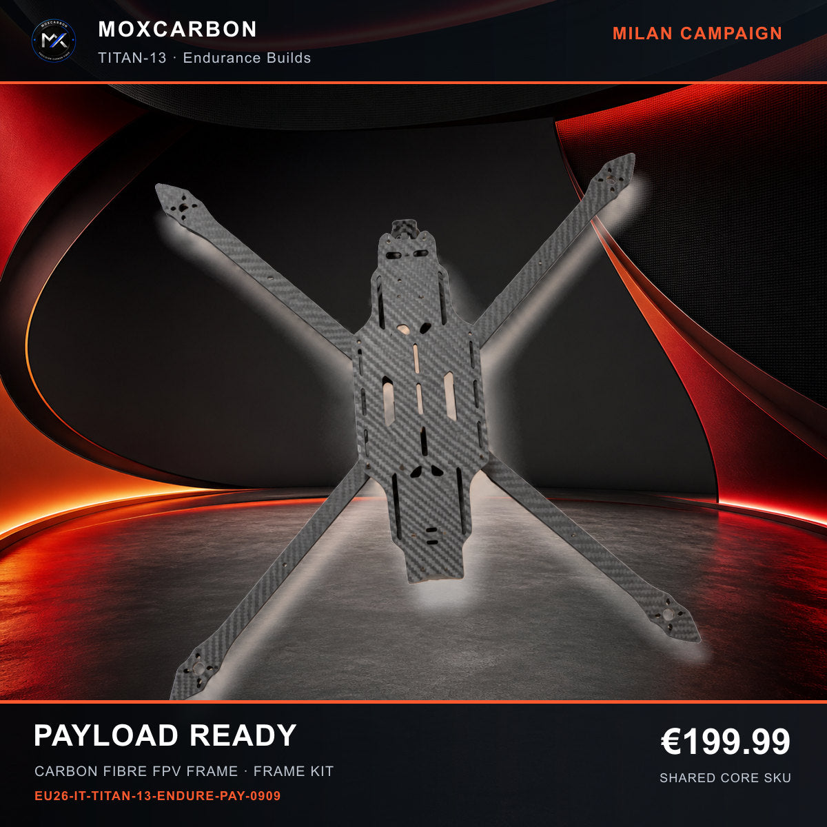 MOX MARK4 Titan GOW 13-Inch Carbon Fibre FPV Frame — Milan Payload Ready 0909 product image