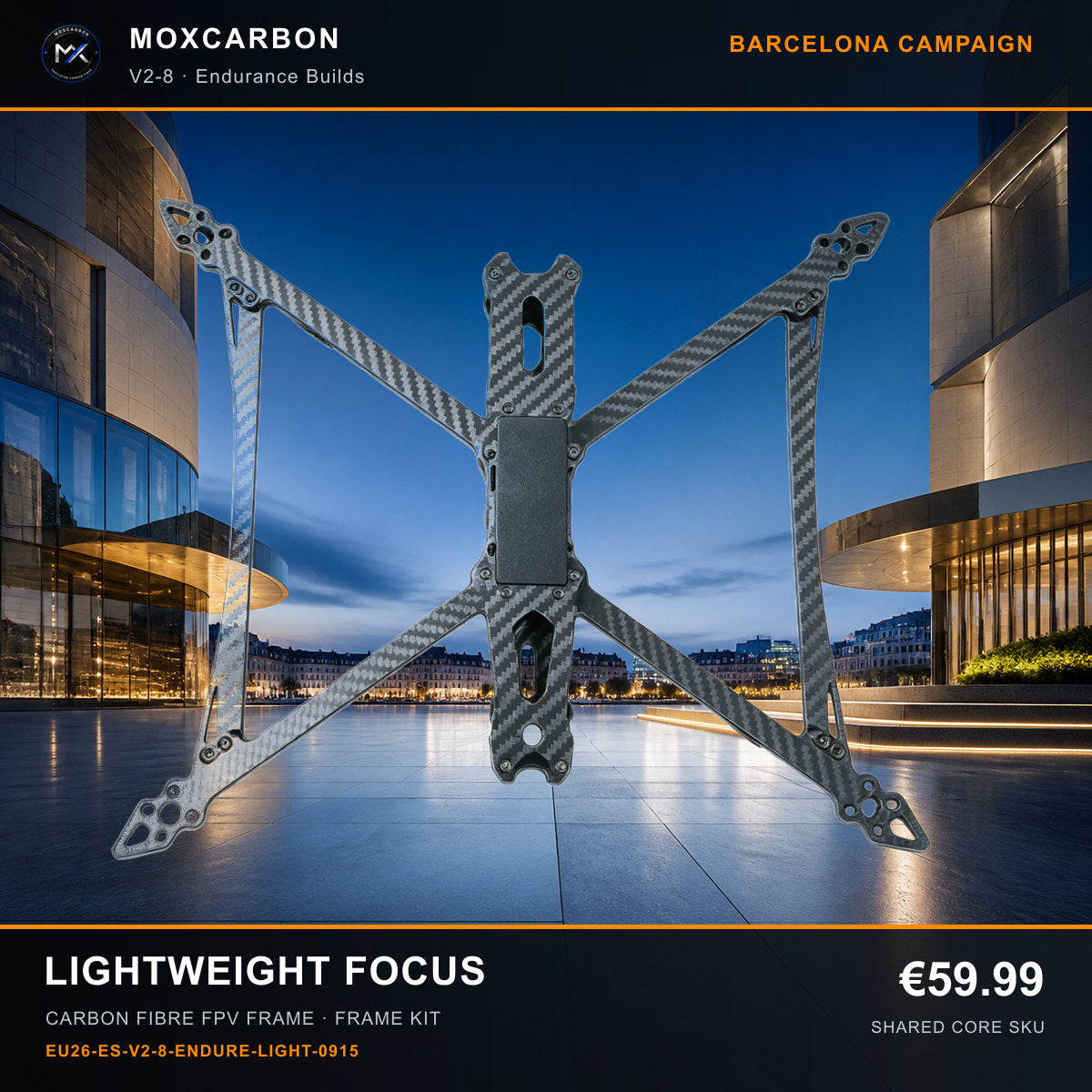 MOX MARK4 V2 8-Inch Carbon Fibre FPV Frame — Barcelona Lightweight Focus 0915 product image