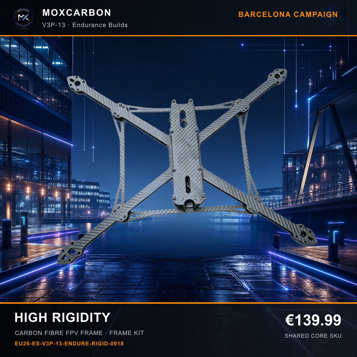 MOX MARK4 V3 Pro 13-Inch Carbon Fibre FPV Frame — Barcelona High Rigidity 0918 product image