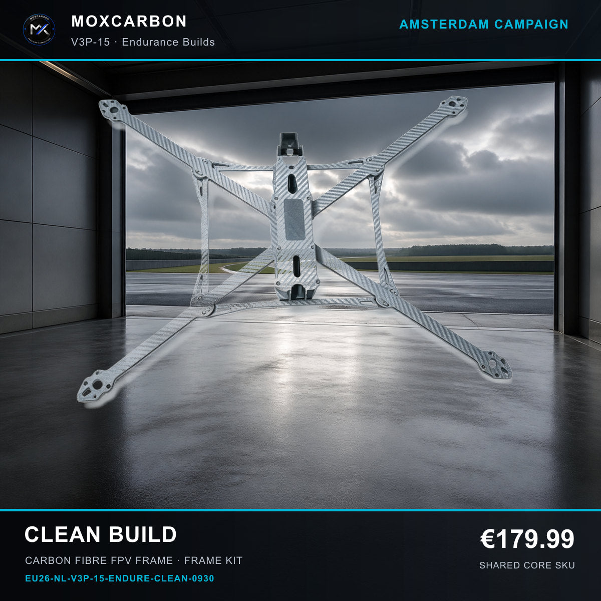 MOX MARK4 V3 Pro 15-Inch Carbon Fibre FPV Frame — Amsterdam Clean Build 0930 product image