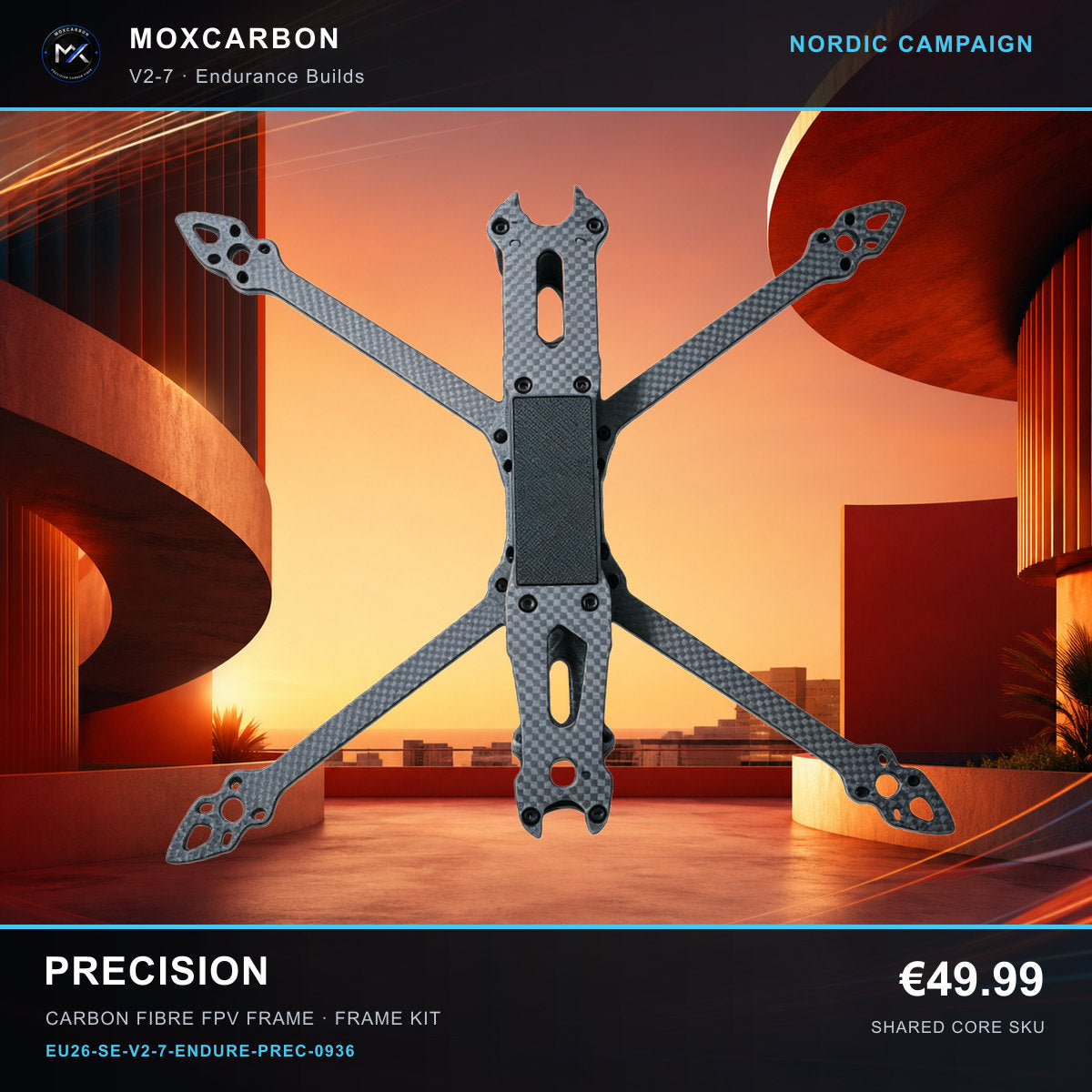 MOX MARK4 V2 7-Inch Carbon Fibre FPV Frame — Nordic Precision 0936 product image