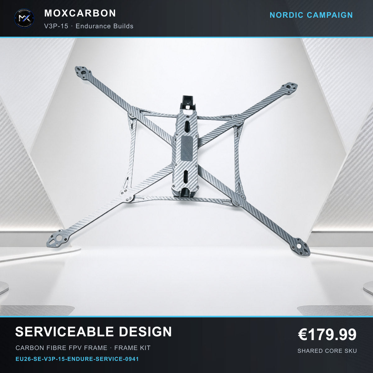 MOX MARK4 V3 Pro 15-Inch Carbon Fibre FPV Frame — Nordic Serviceable Design 0941 product image