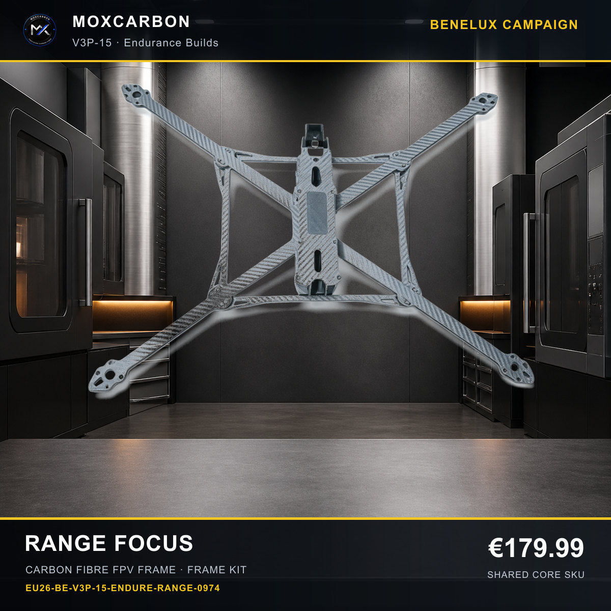 MOX MARK4 V3 Pro 15-Inch Carbon Fibre FPV Frame — Benelux Range Focus 0974 product image