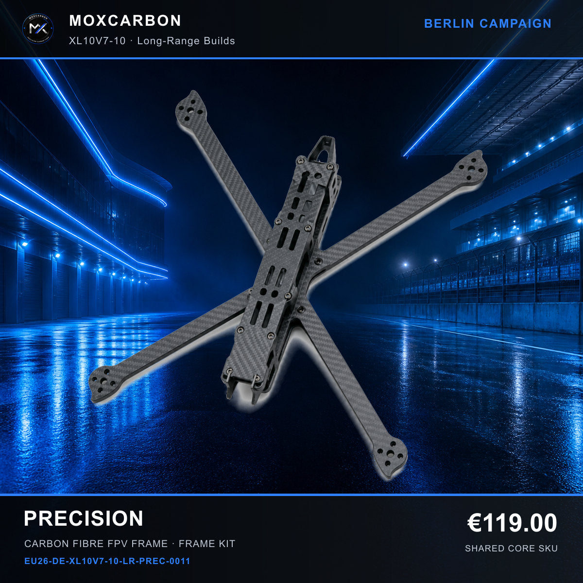 MOX XL10V7 10-Inch Carbon Fibre FPV Frame — Berlin Precision 0011 product image